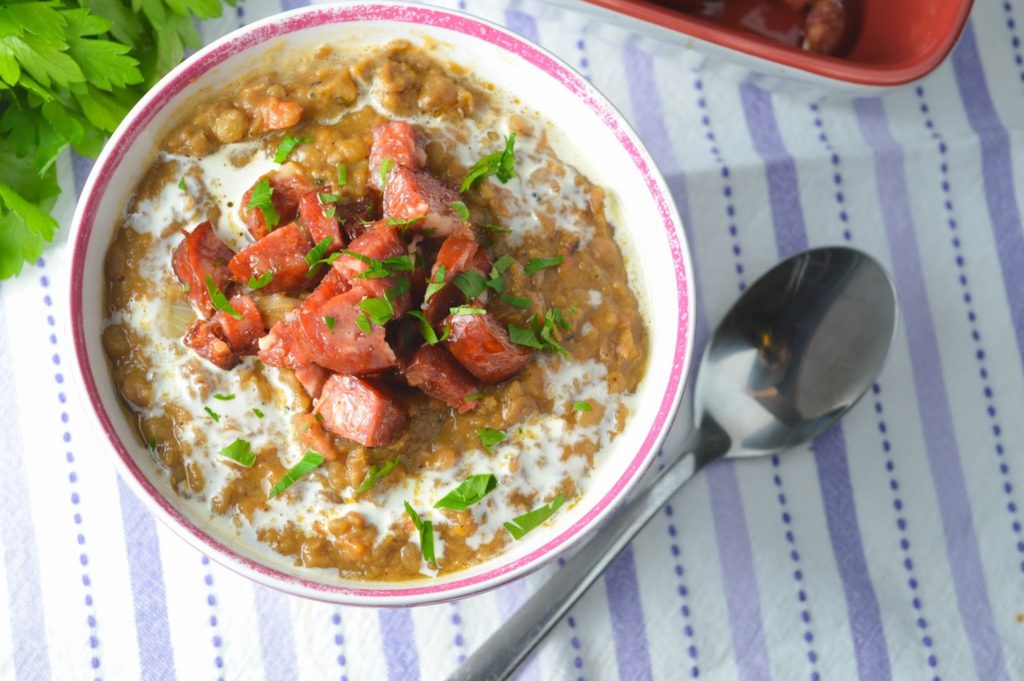 Brown Lentils & Spicy Chorizo Soup