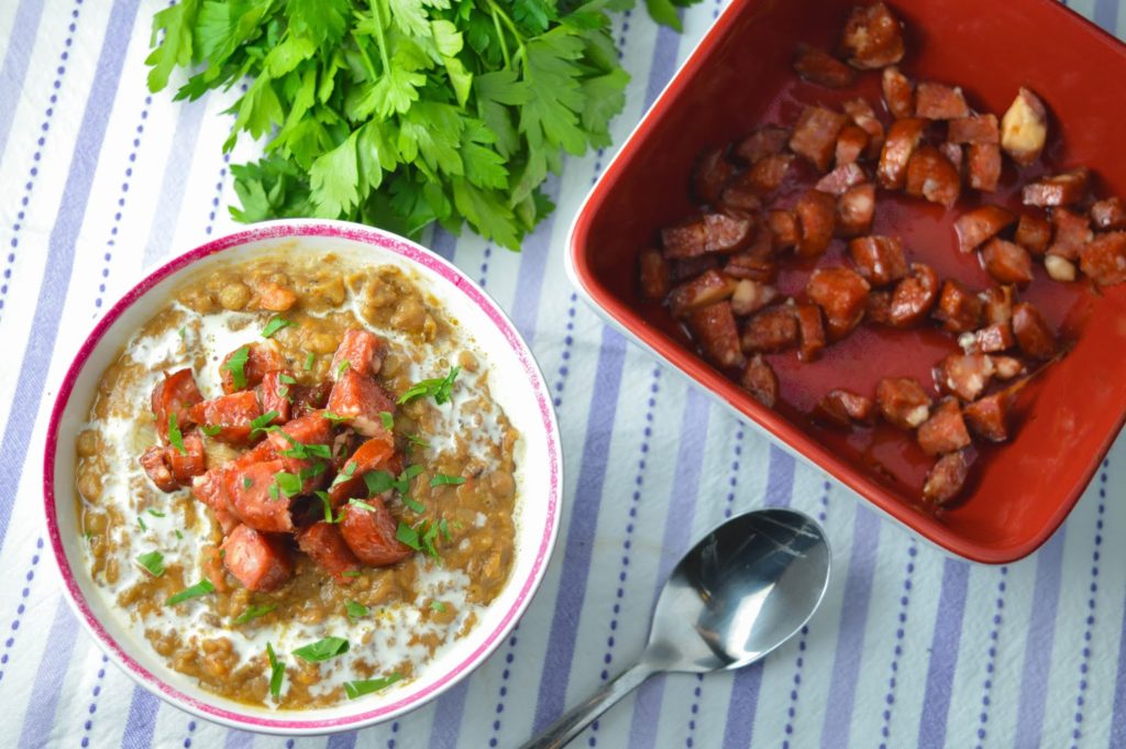 Brown Lentils & Spicy Chorizo Soup