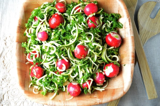 Zucchini Spaghetti & Kale Salad with Radishes