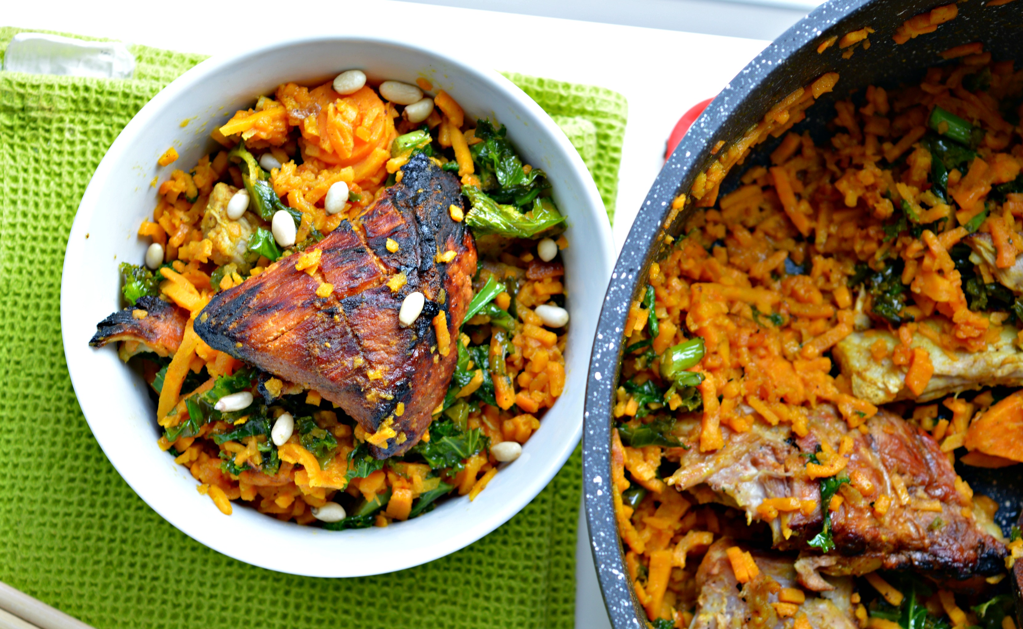 Sweet Potato Noodles with Kale & Prok