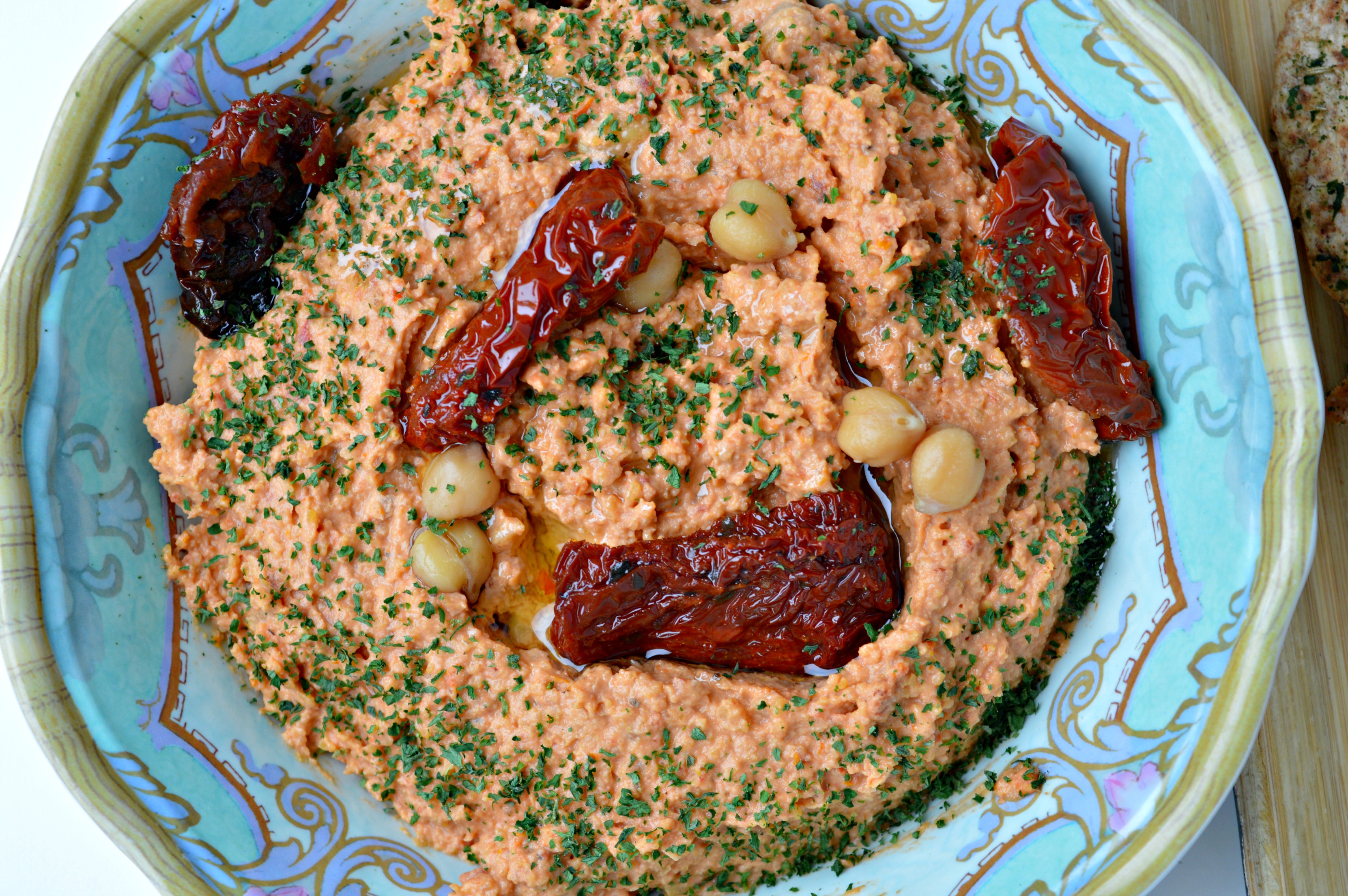 Sun-Dried Tomato Hummus with Homemade Chips