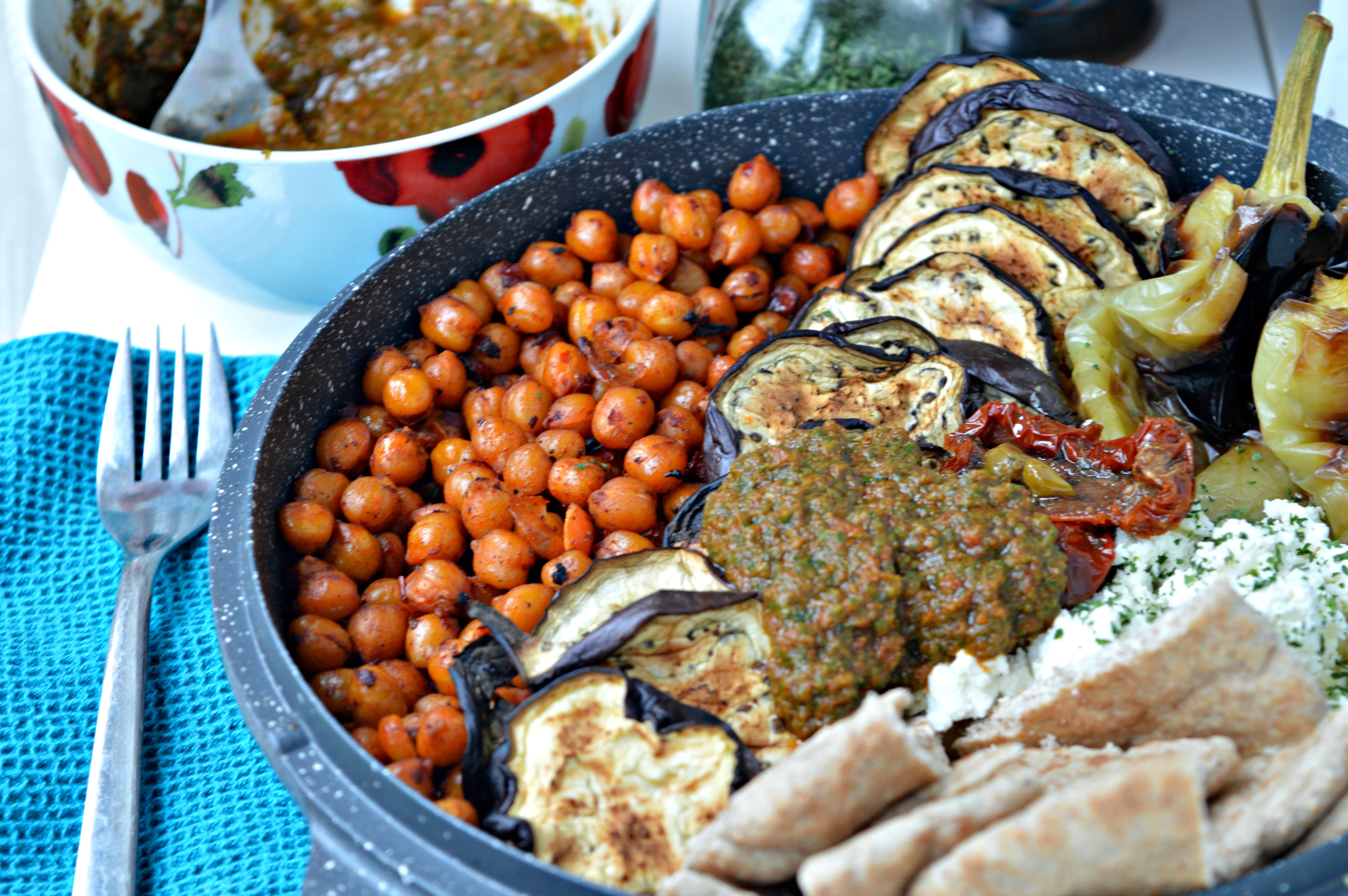 Harissa Roasted Chickpeas with Grilled Veggies