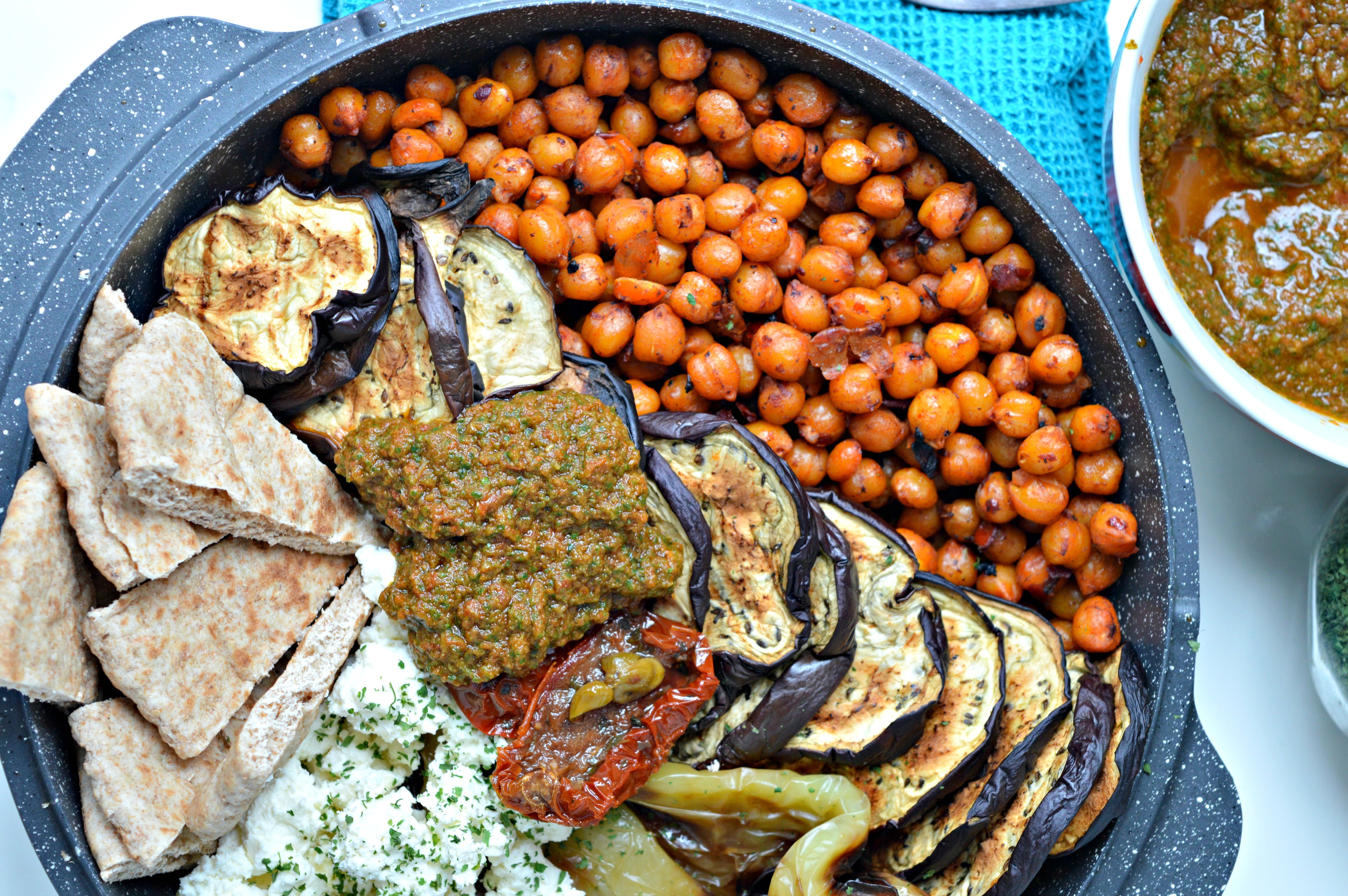 Harissa Roasted Chickpeas with Grilled Veggies