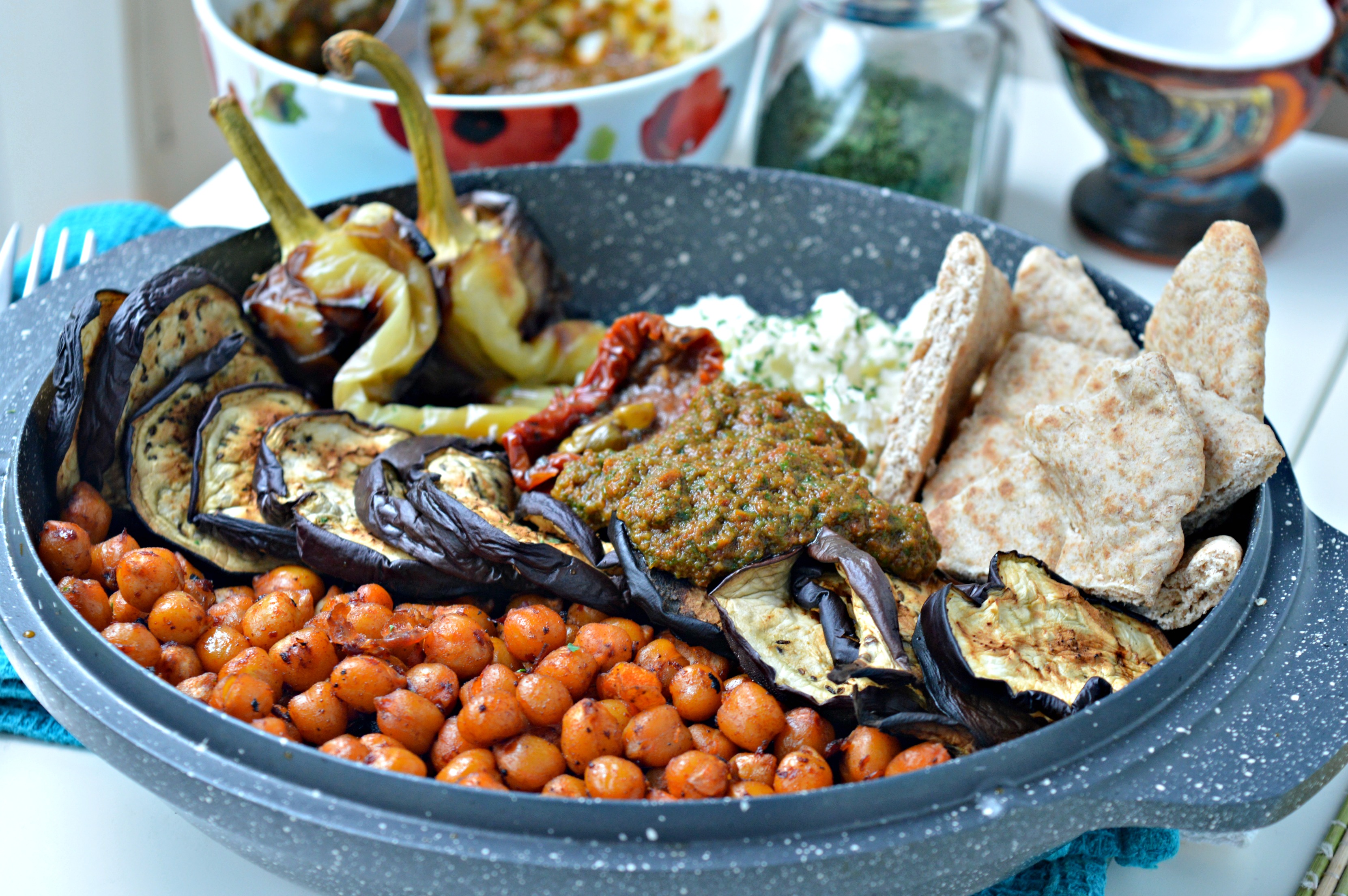 Harissa Roasted Chickpeas with Grilled Veggies