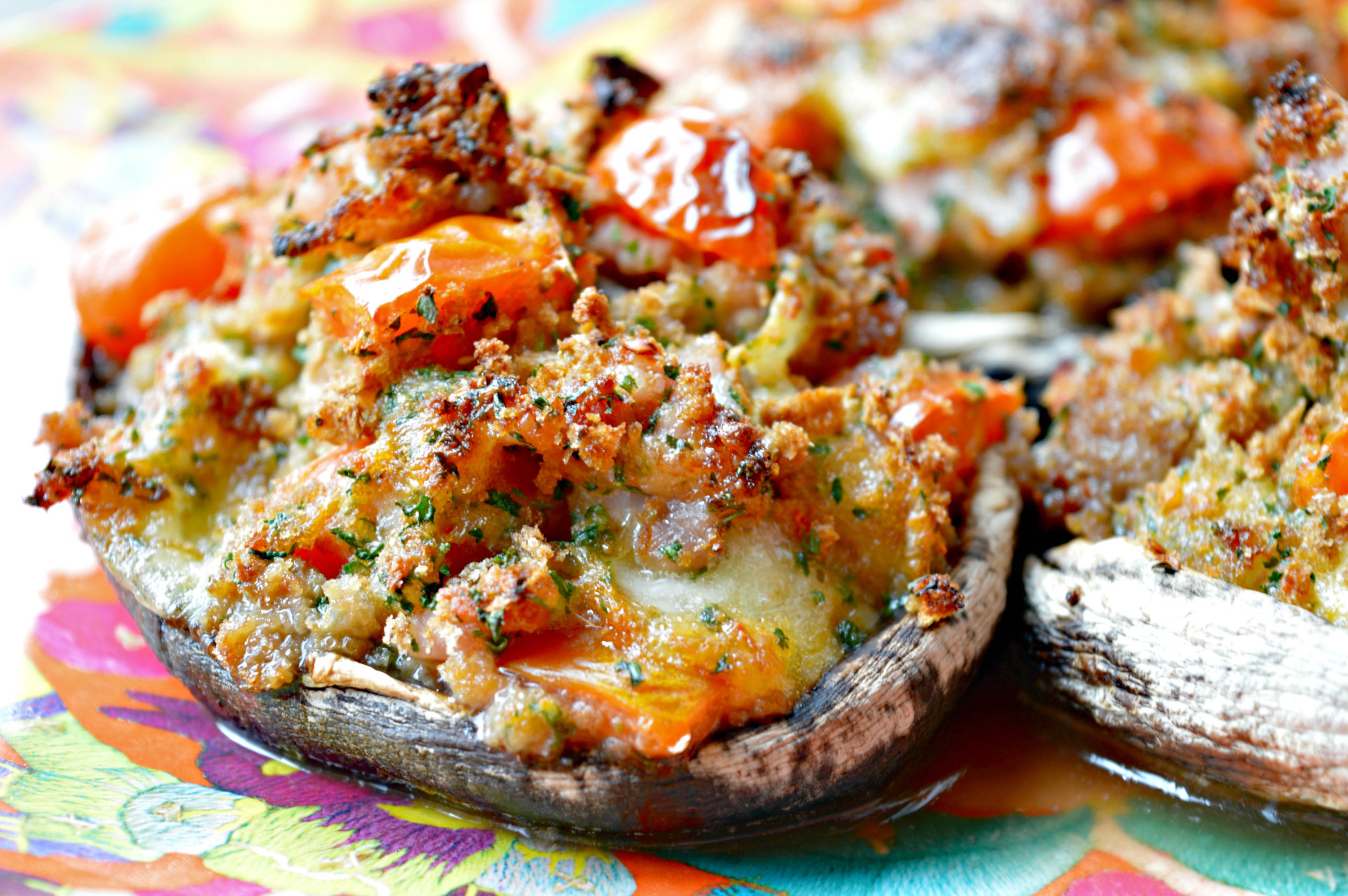 Stuffed Mushrooms with Bacon, Mozzarella & Cherry Tomatoes