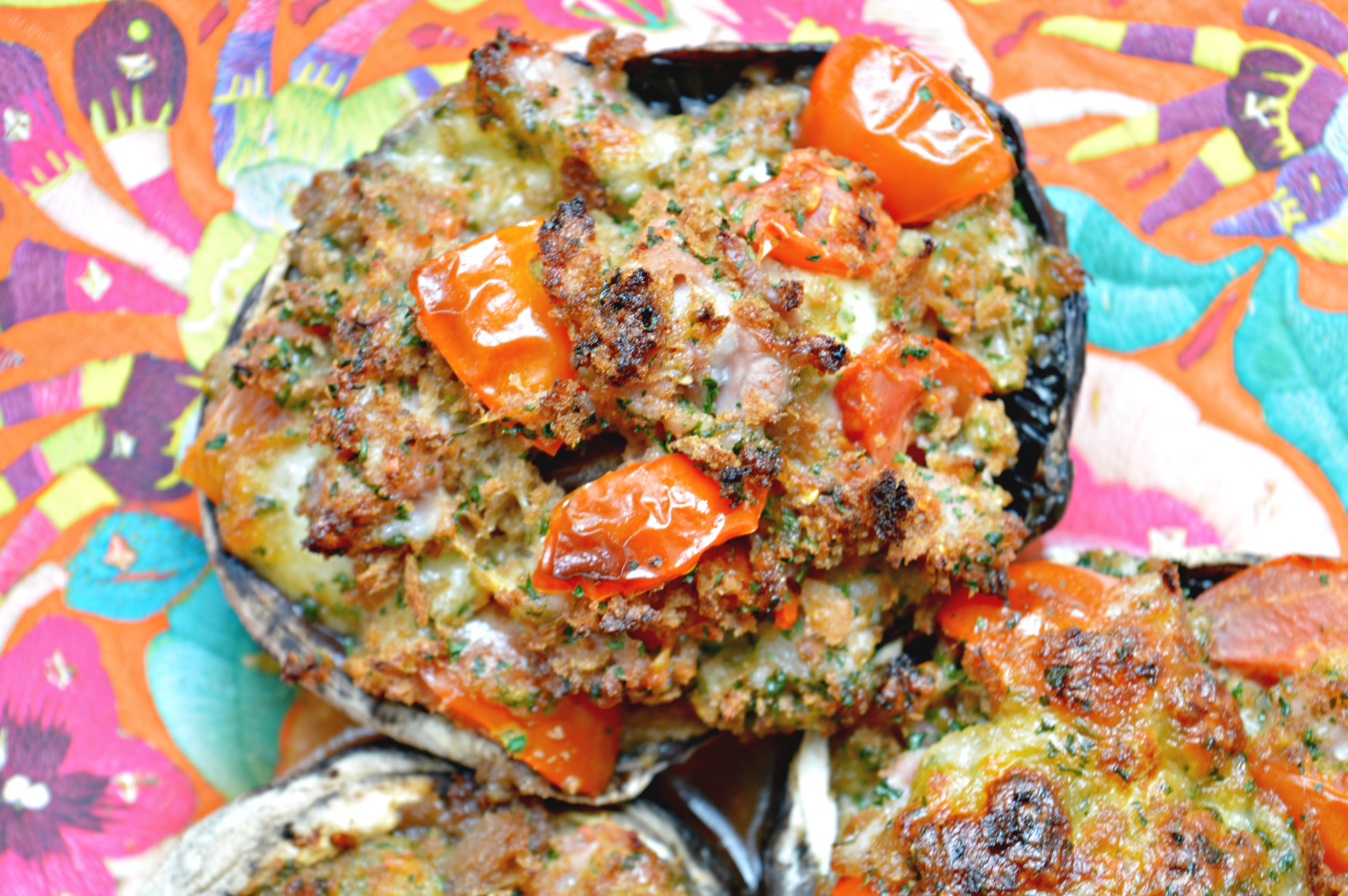 Stuffed Mushrooms with Bacon, Mozzarella & Cherry Tomatoes