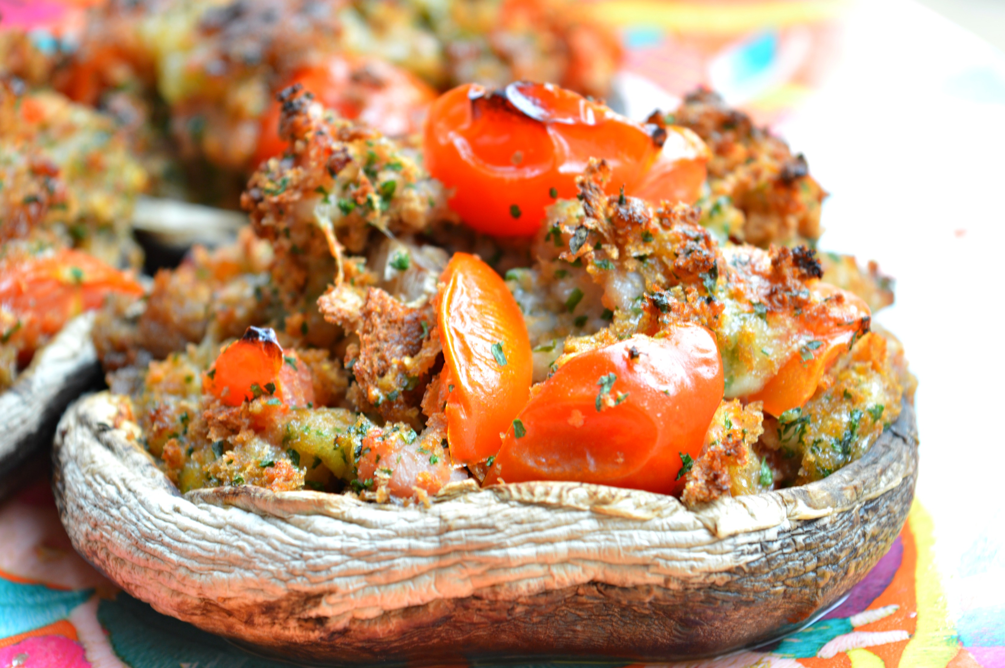 Stuffed Mushrooms with Bacon, Mozzarella & Cherry Tomatoes
