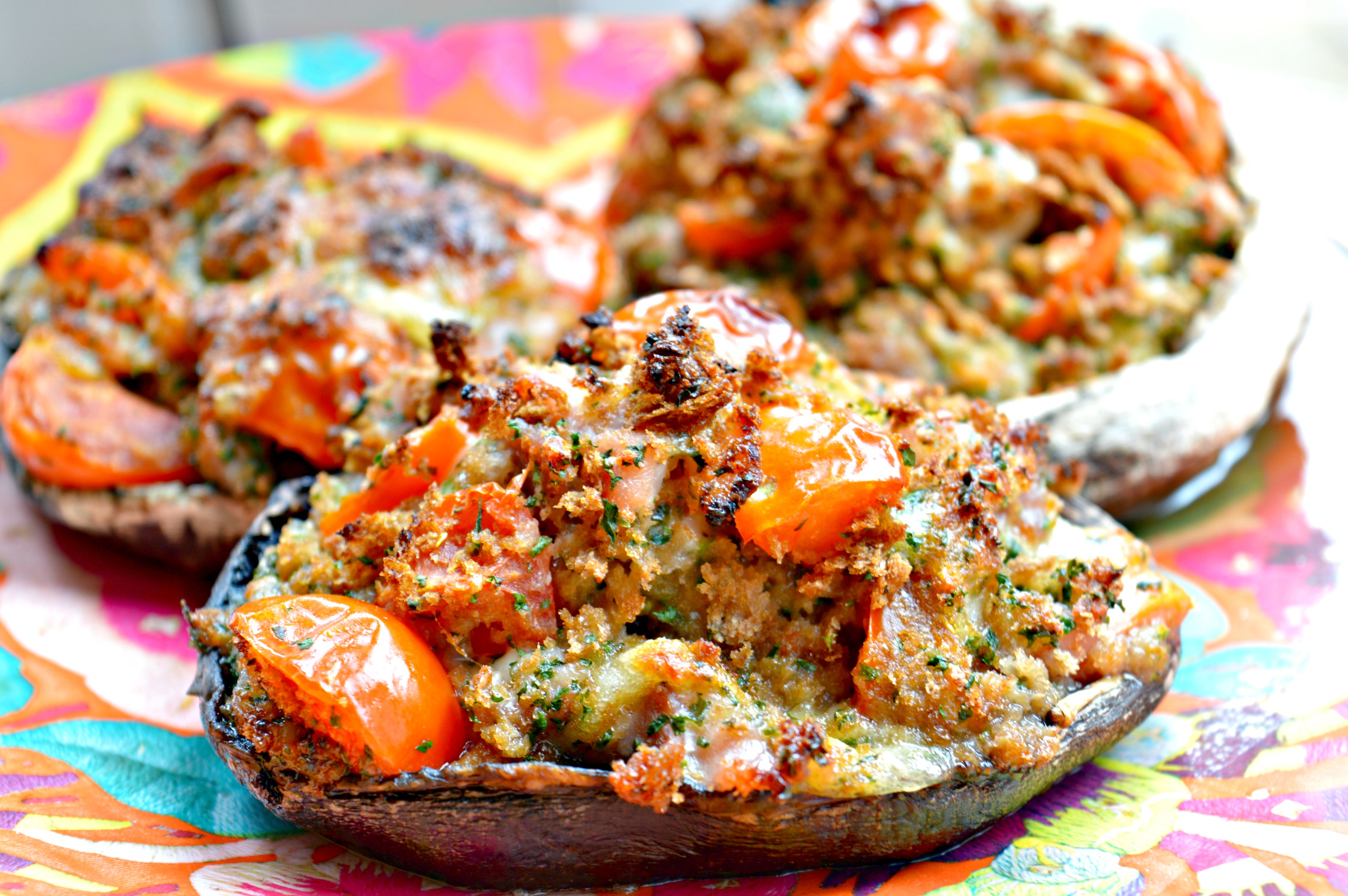 Stuffed Mushrooms with Bacon, Mozzarella & Cherry Tomatoes