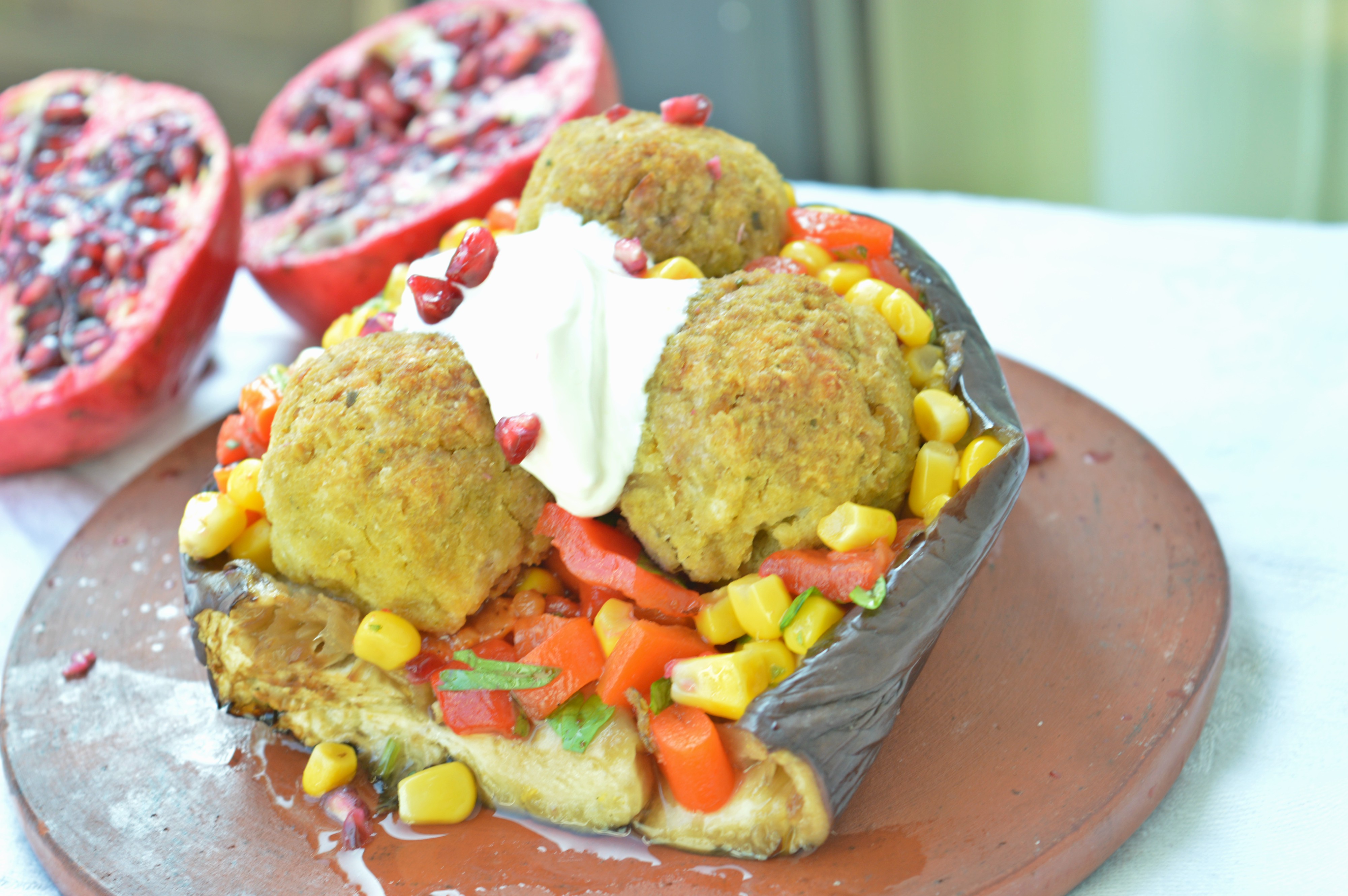 Falafel Stuffed Eggplant