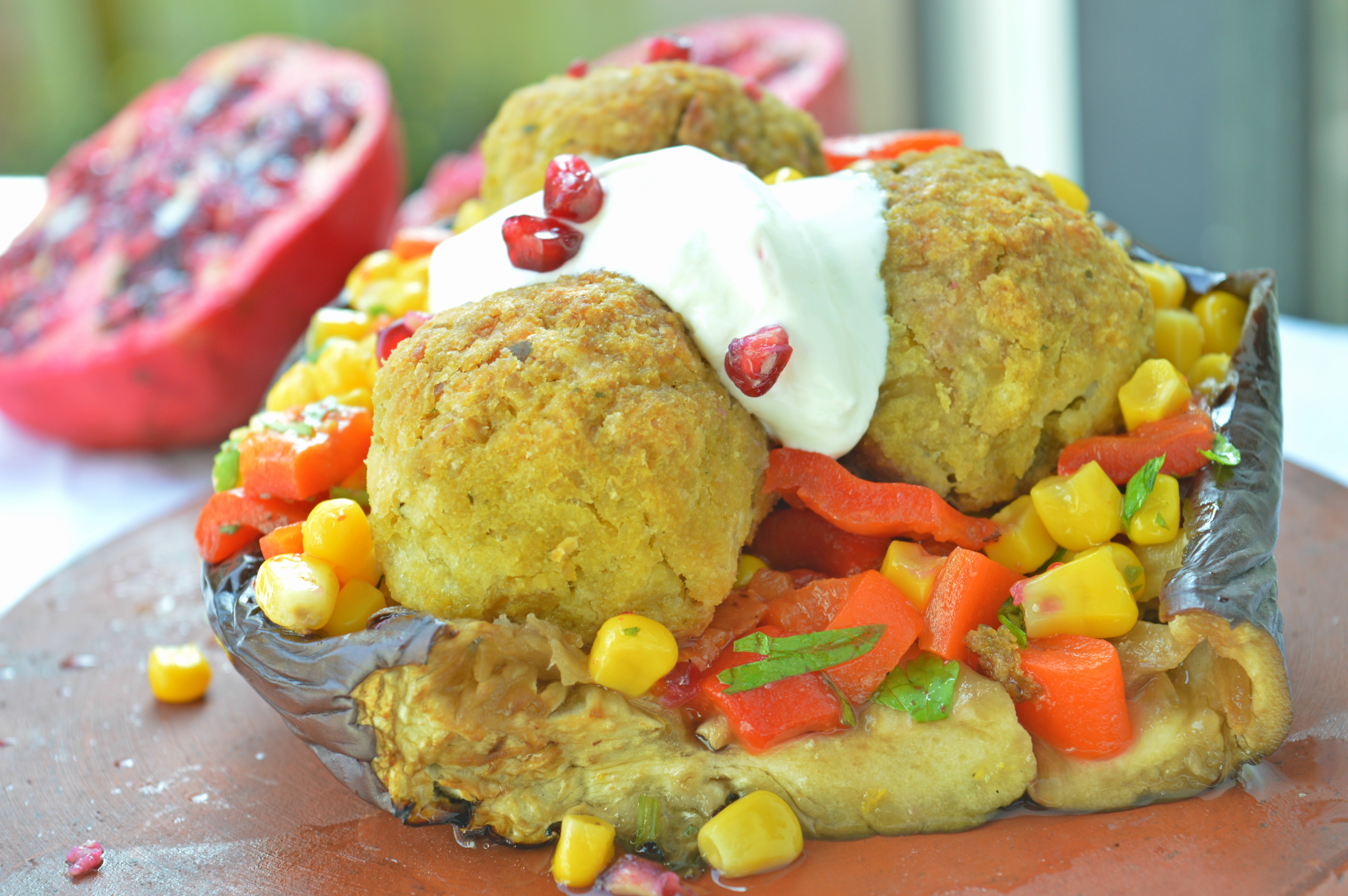 Falafel Stuffed Eggplant