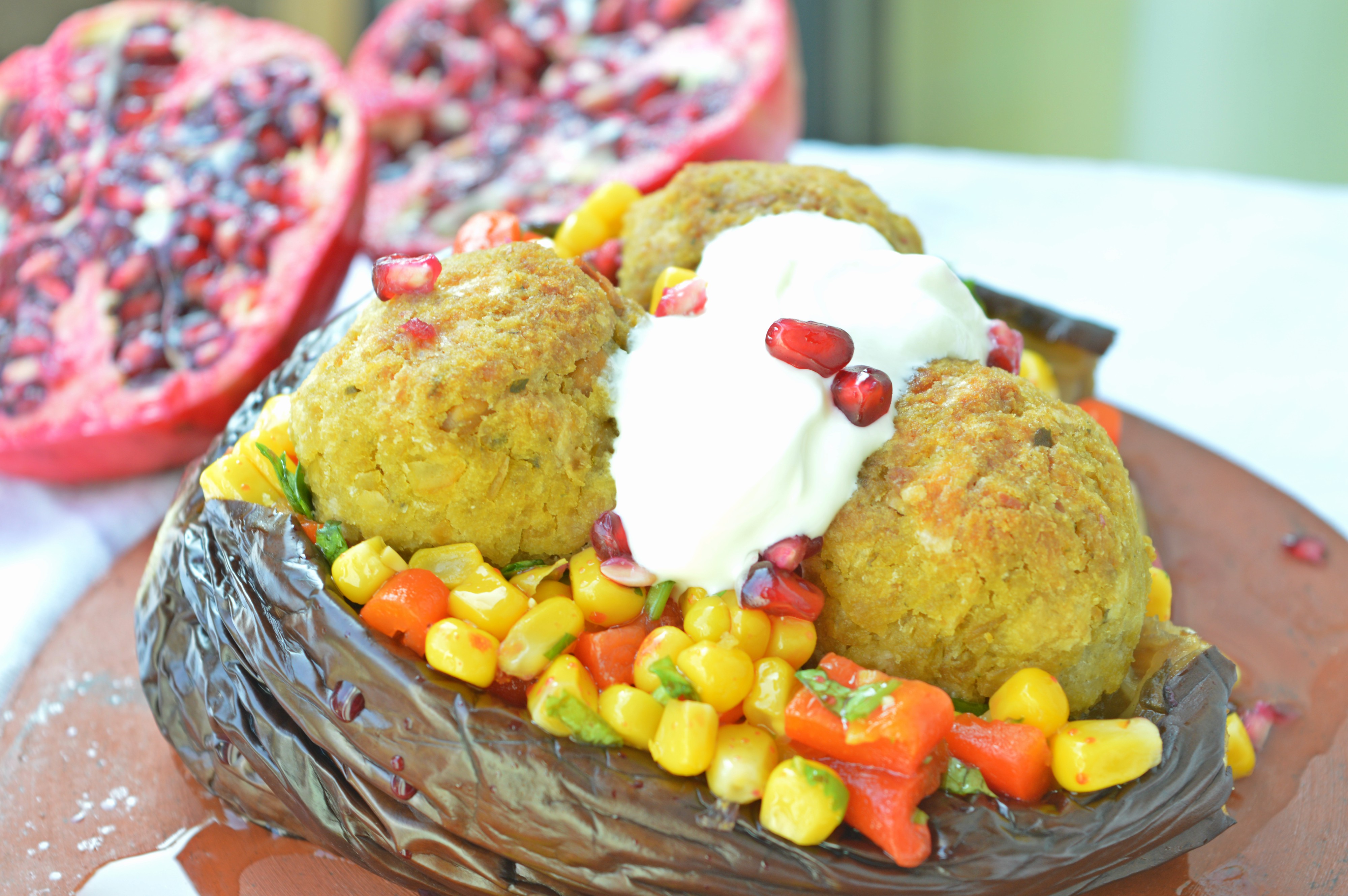 Falafel Stuffed Eggplant