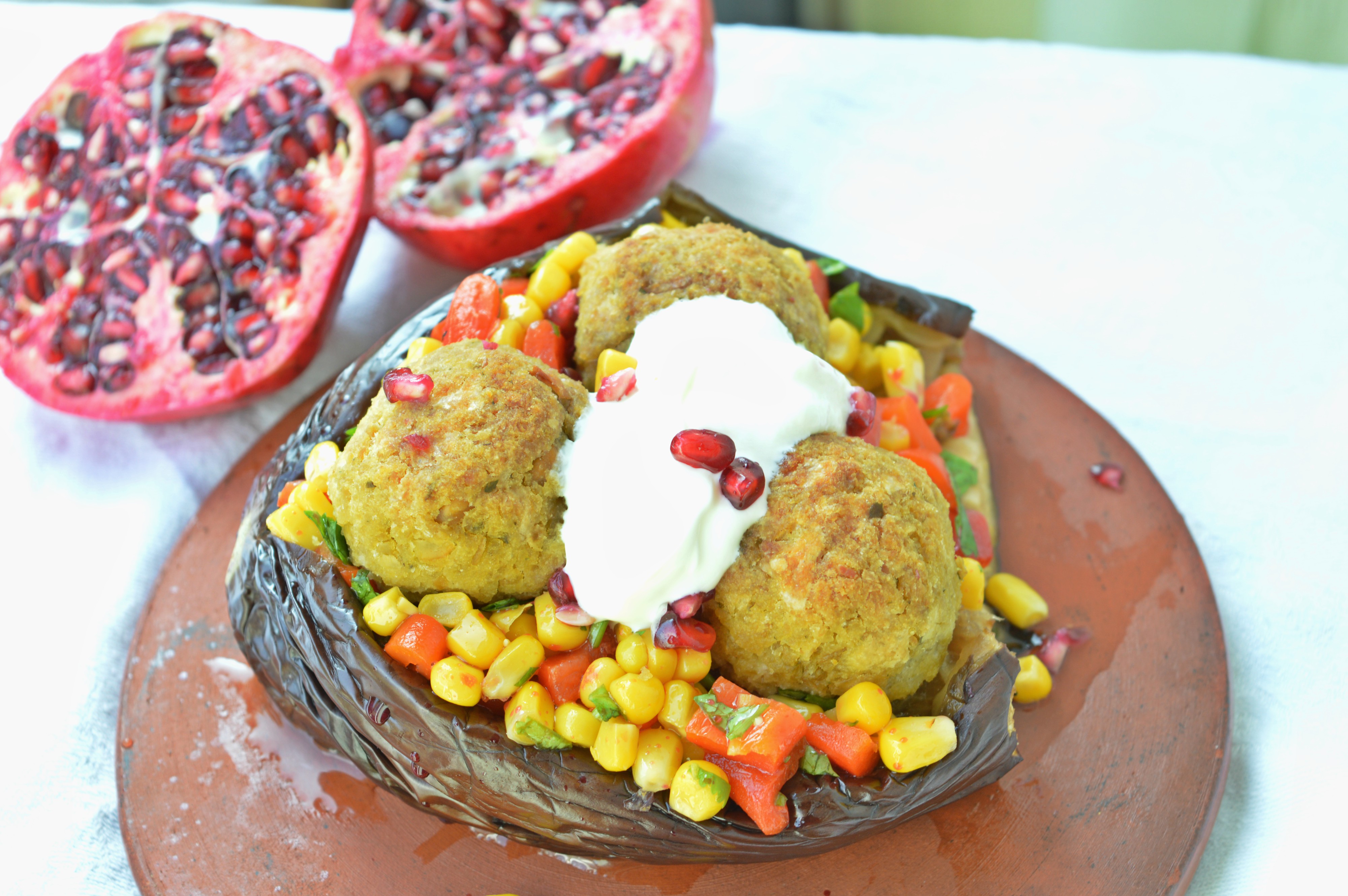 Falafel Stuffed Eggplant
