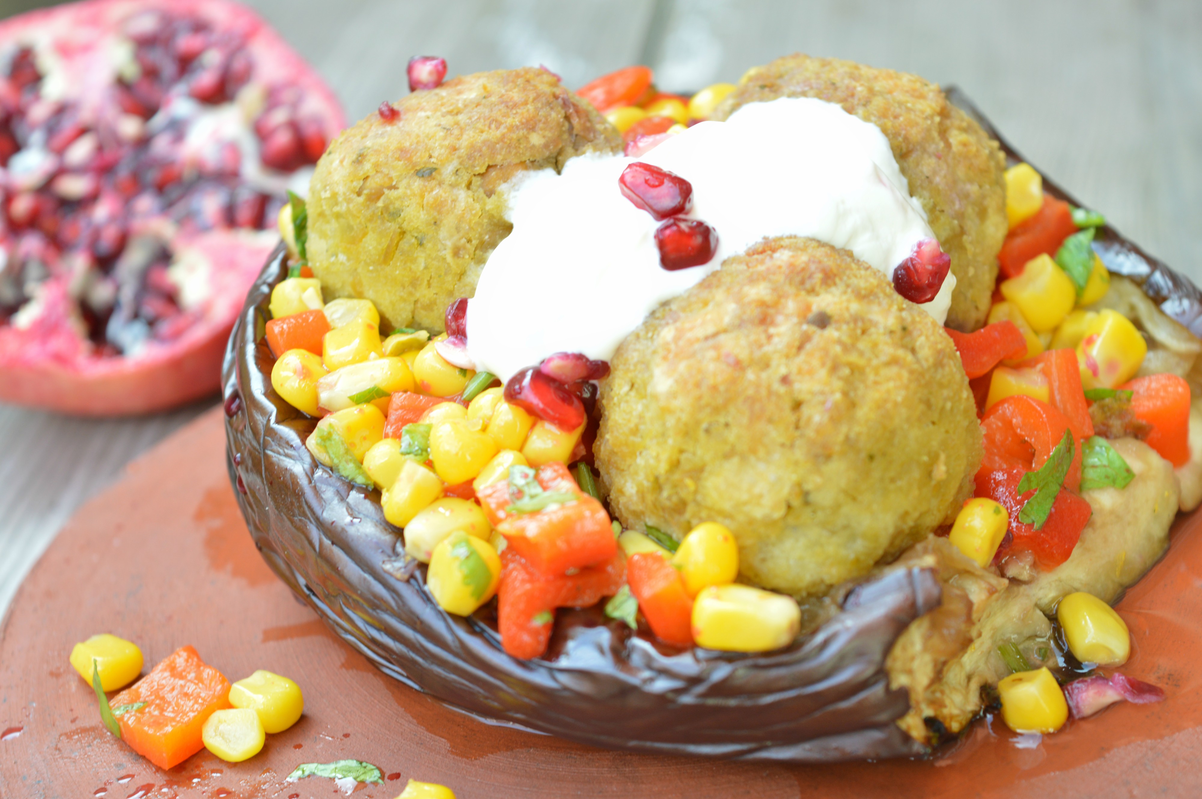 Falafel Stuffed Eggplant