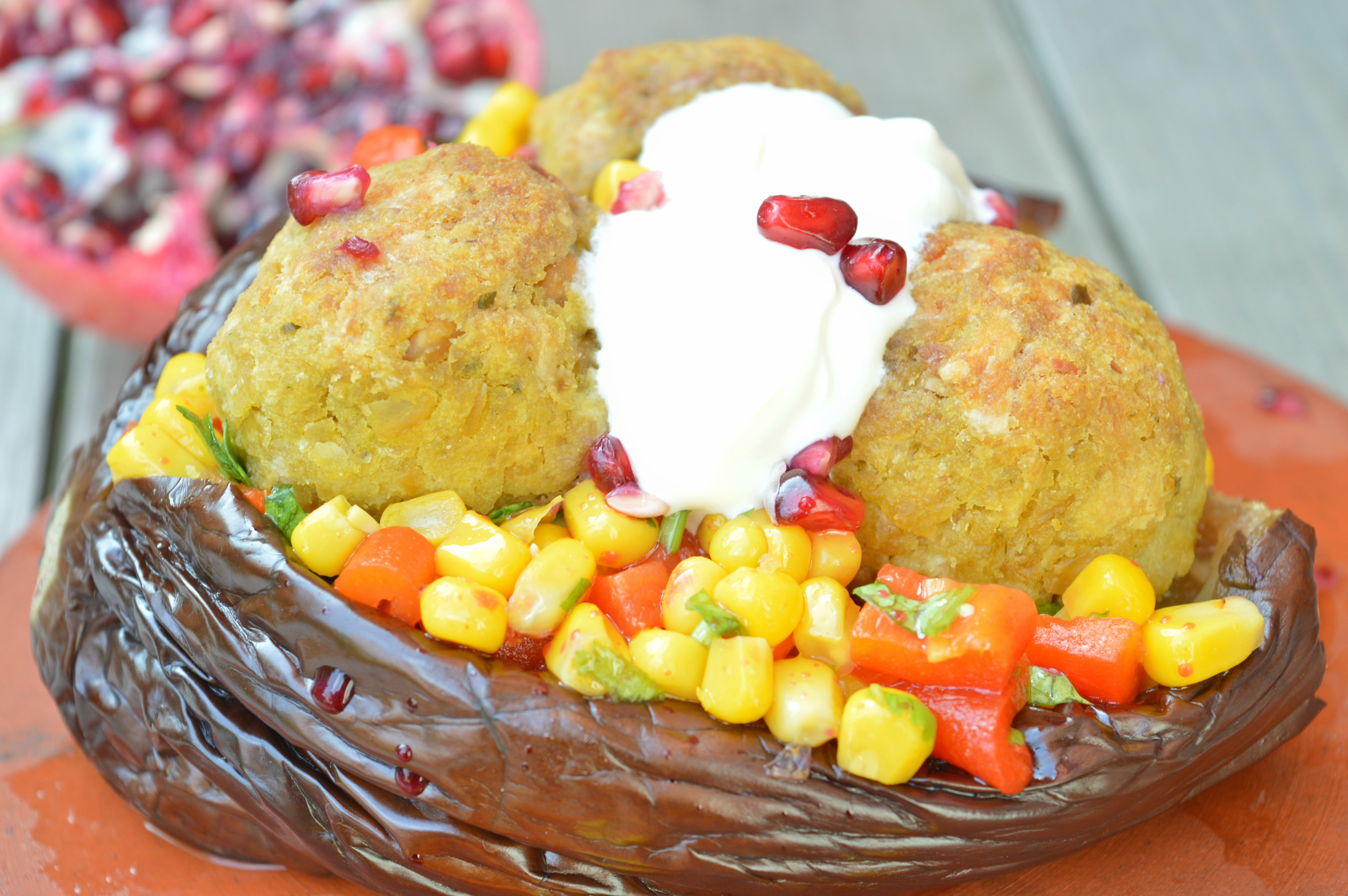Falafel Stuffed Eggplant