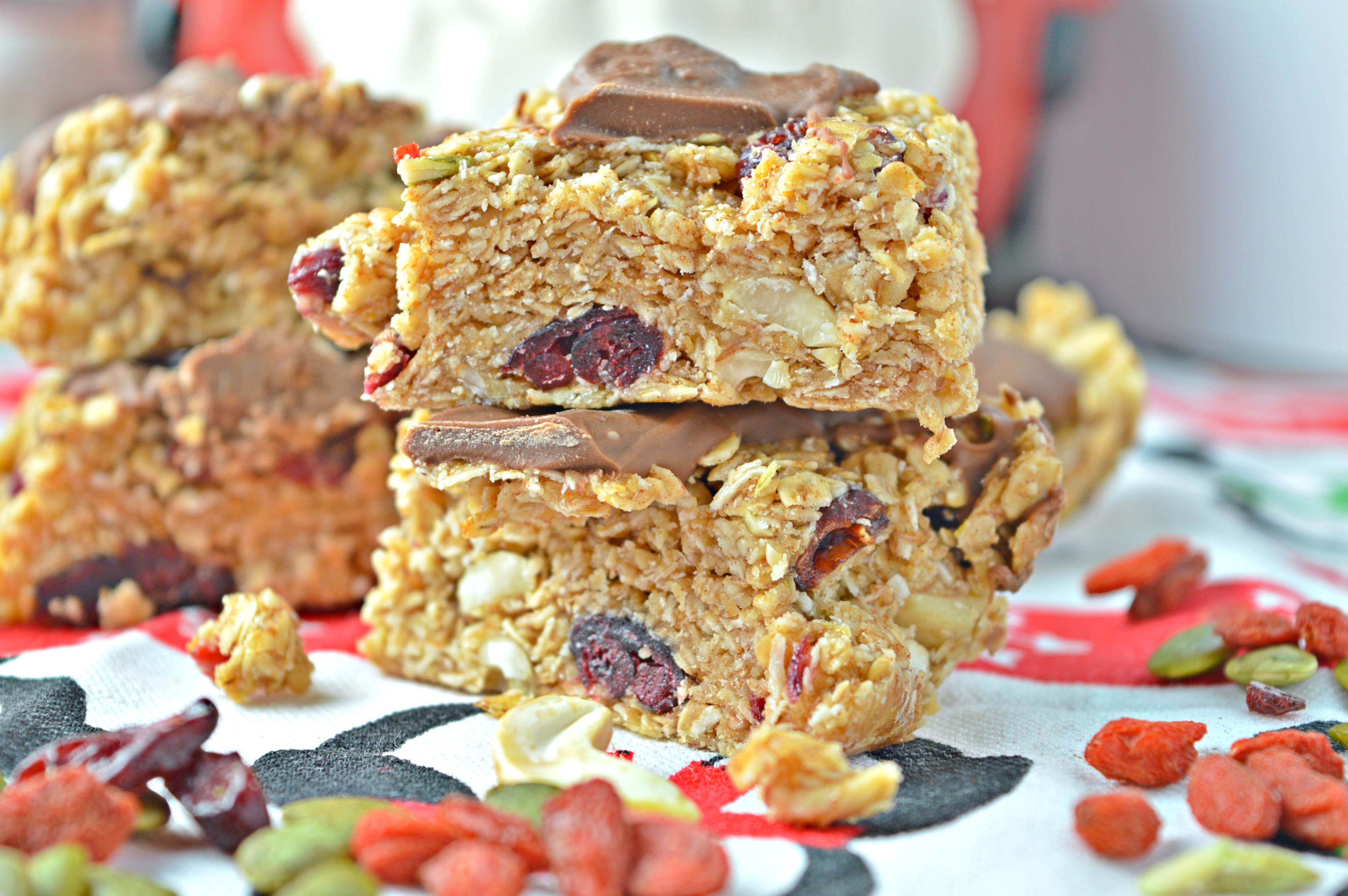 Milk Chocolate Flapjack with Goji Berry, Cranberries & Seeds