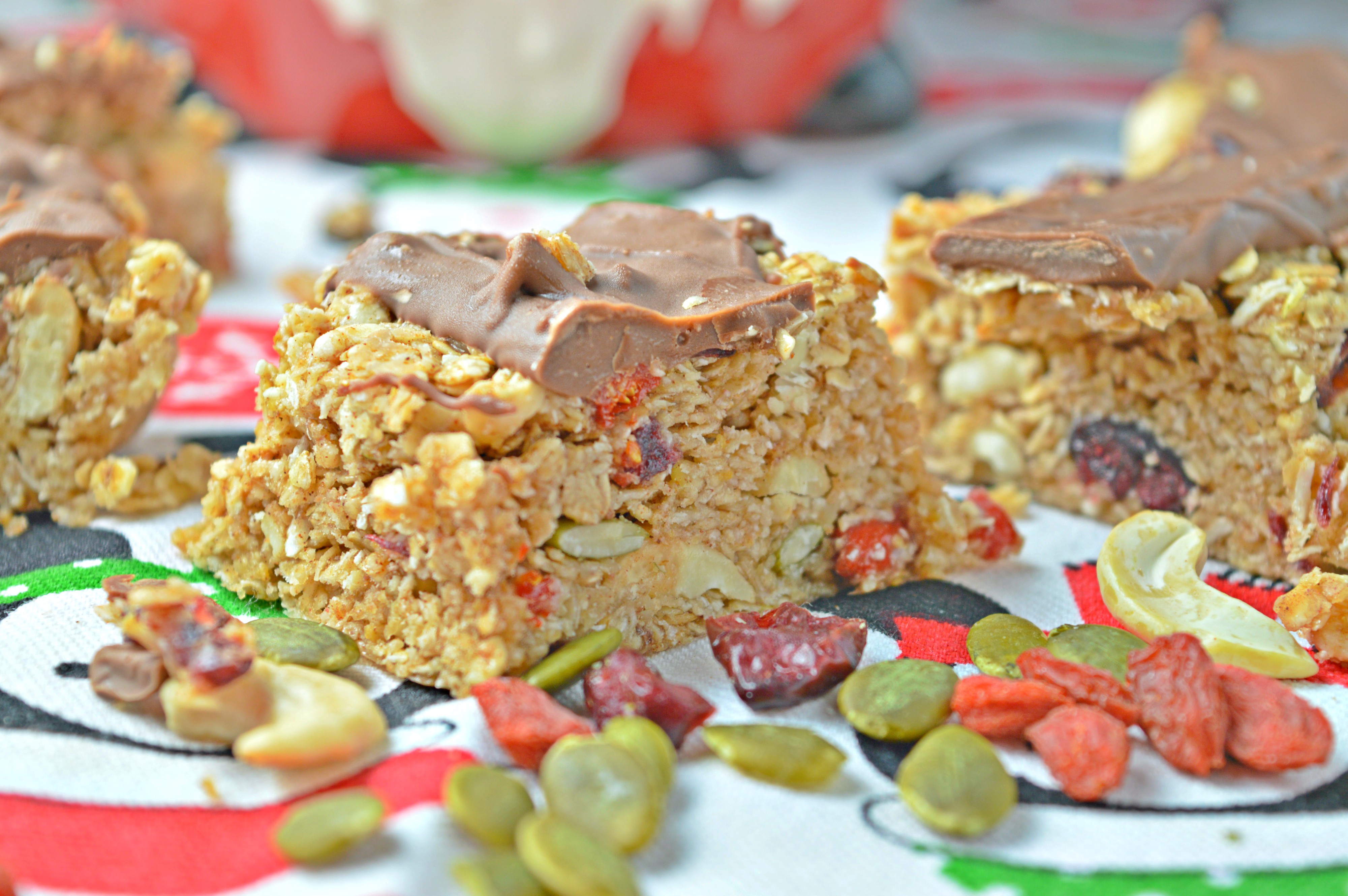 Milk Chocolate Flapjack with Goji Berry, Cranberries & Seeds