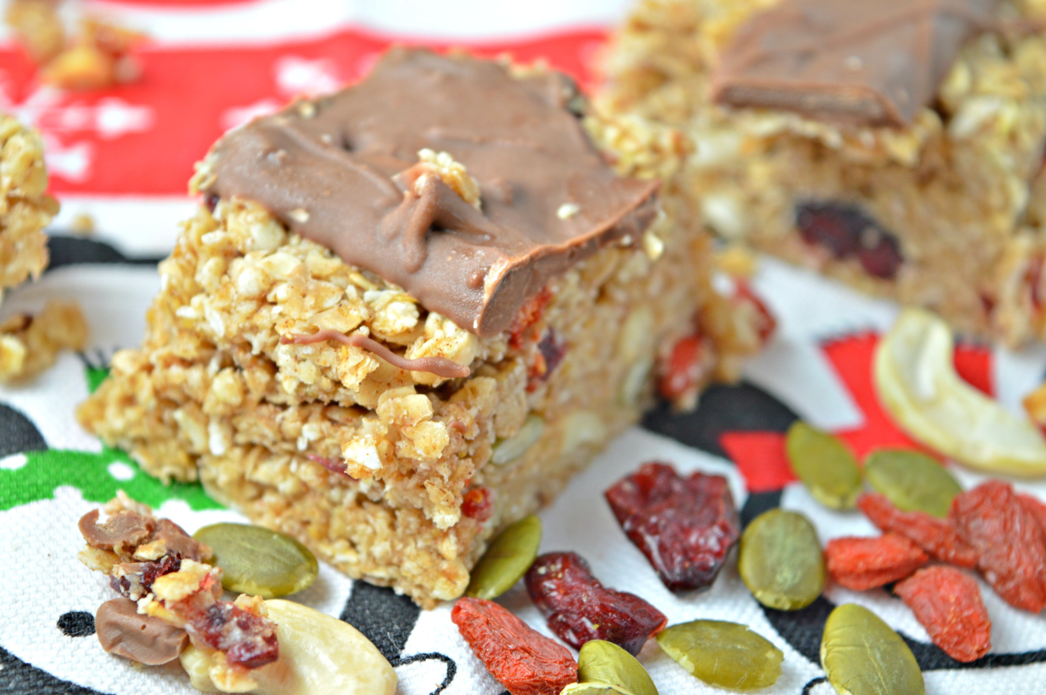 Milk Chocolate Flapjack with Goji Berry, Cranberries & Seeds