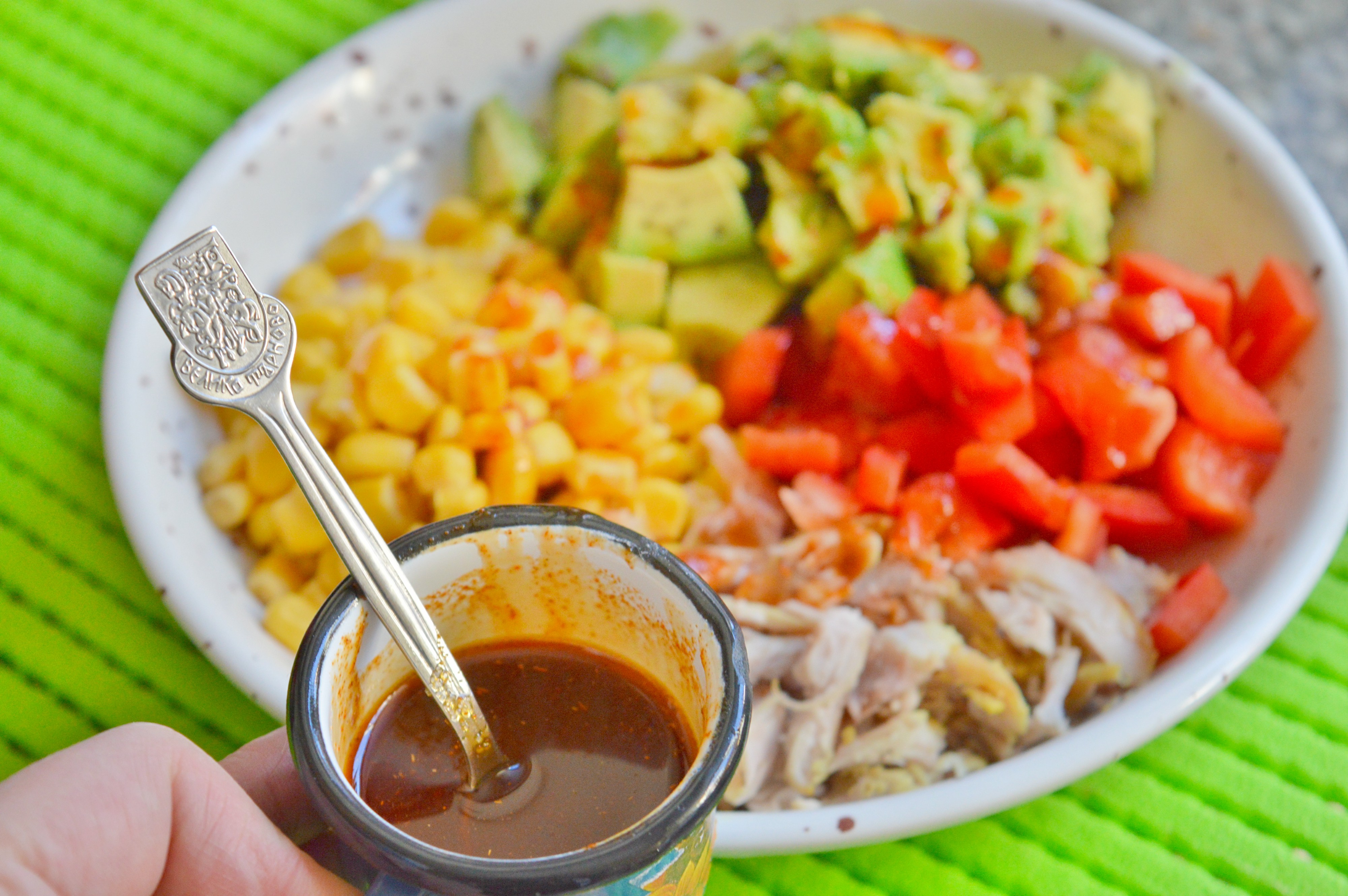 Chicken Salad Bowl with Spicy Harissa Dressing