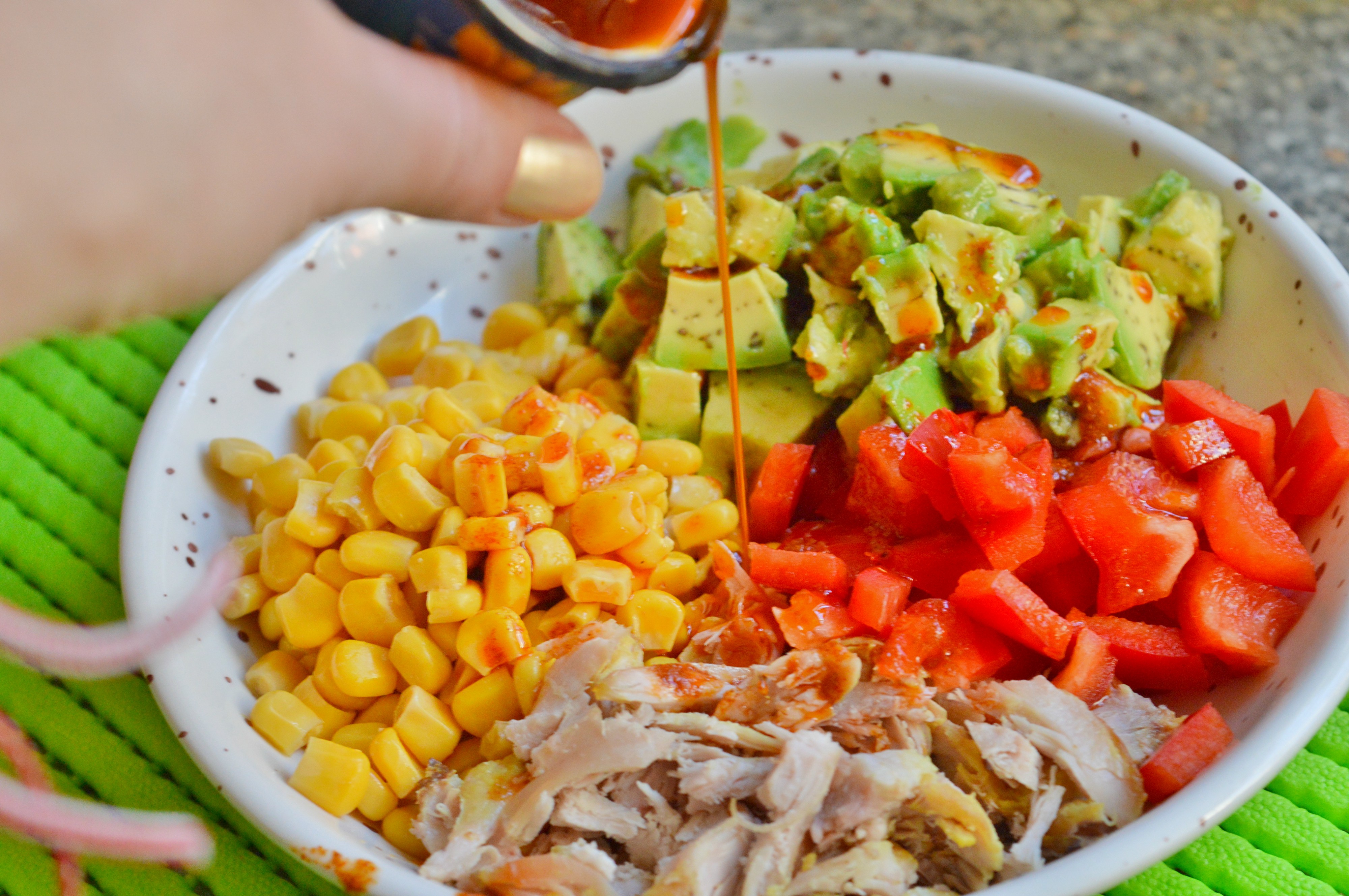 Chicken Salad Bowl with Spicy Harissa Dressing