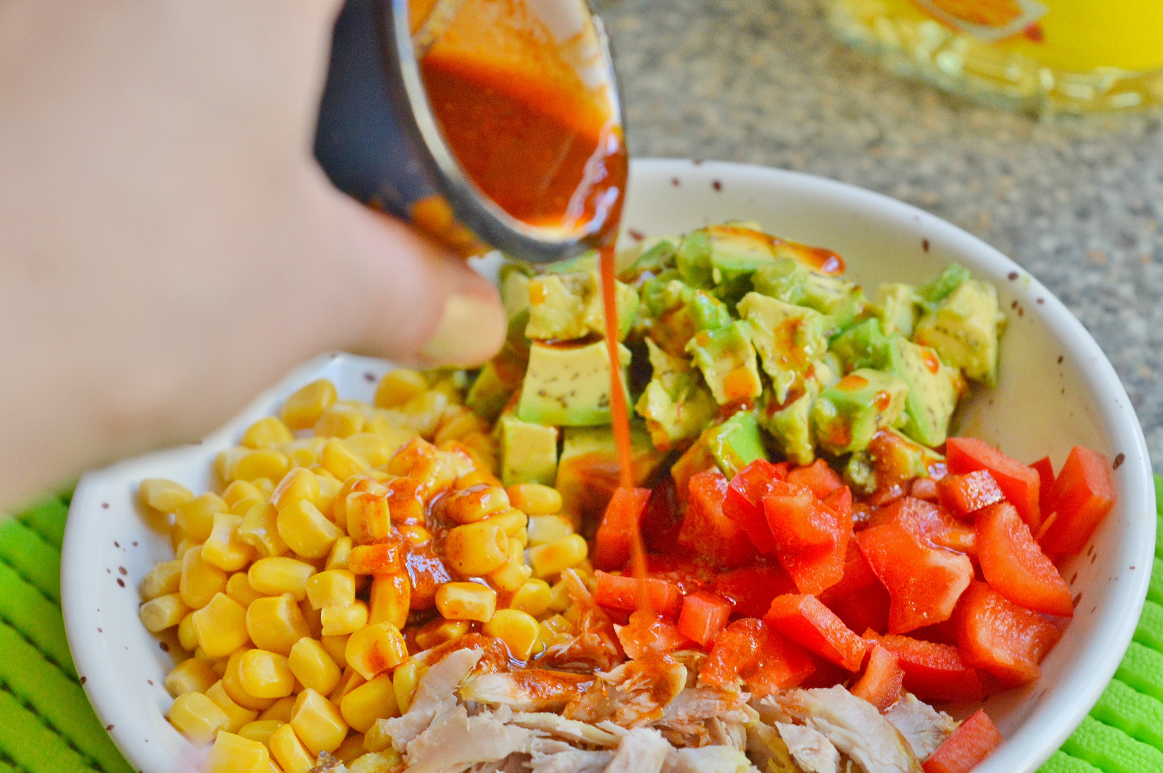 Chicken Salad Bowl with Spicy Harissa Dressing