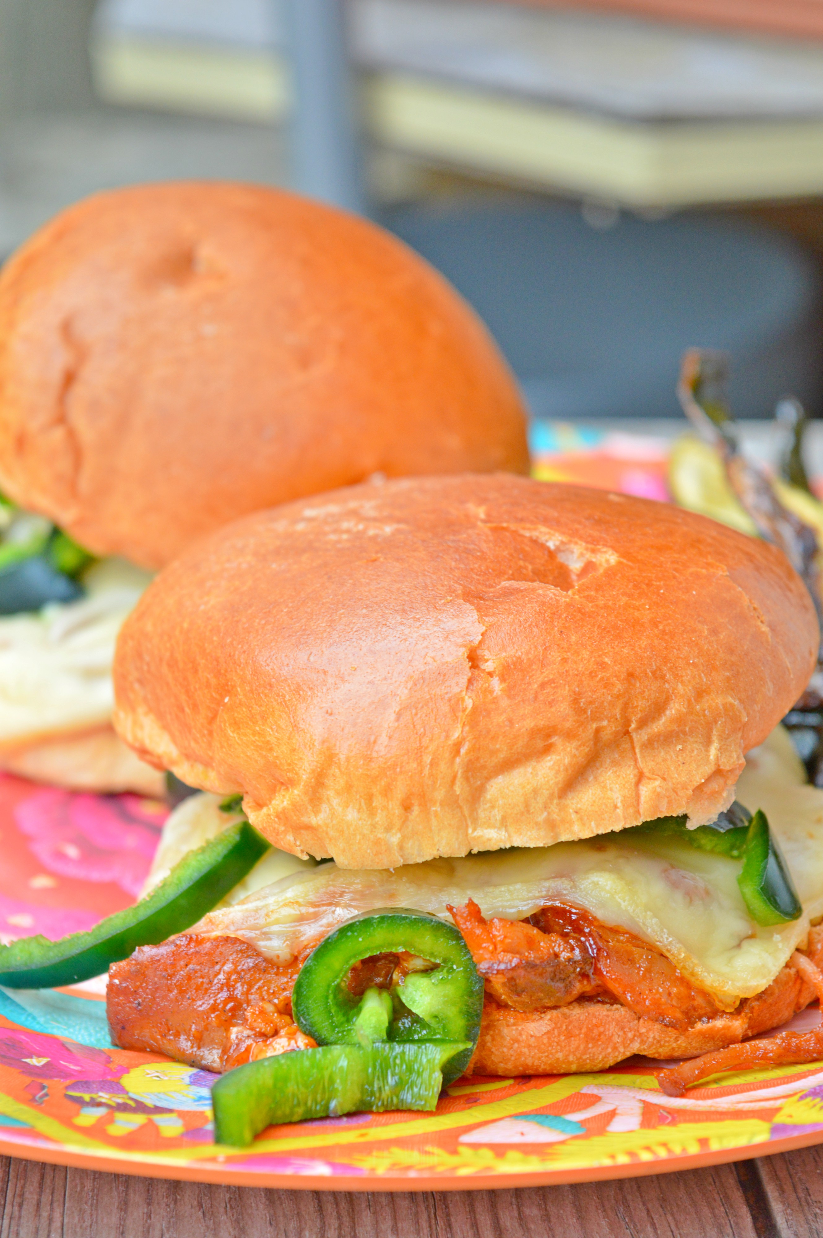 BBQ Pulled Pork Burgers with Jalapenos