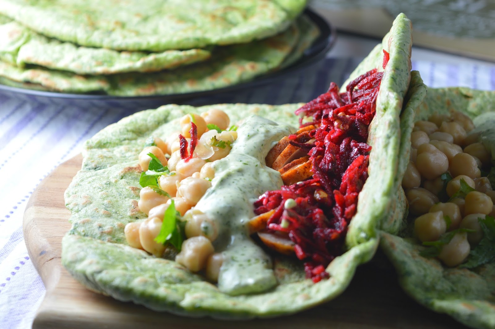 Grilled Chicken Spinach Pita with Beetroot & Chickpeas
