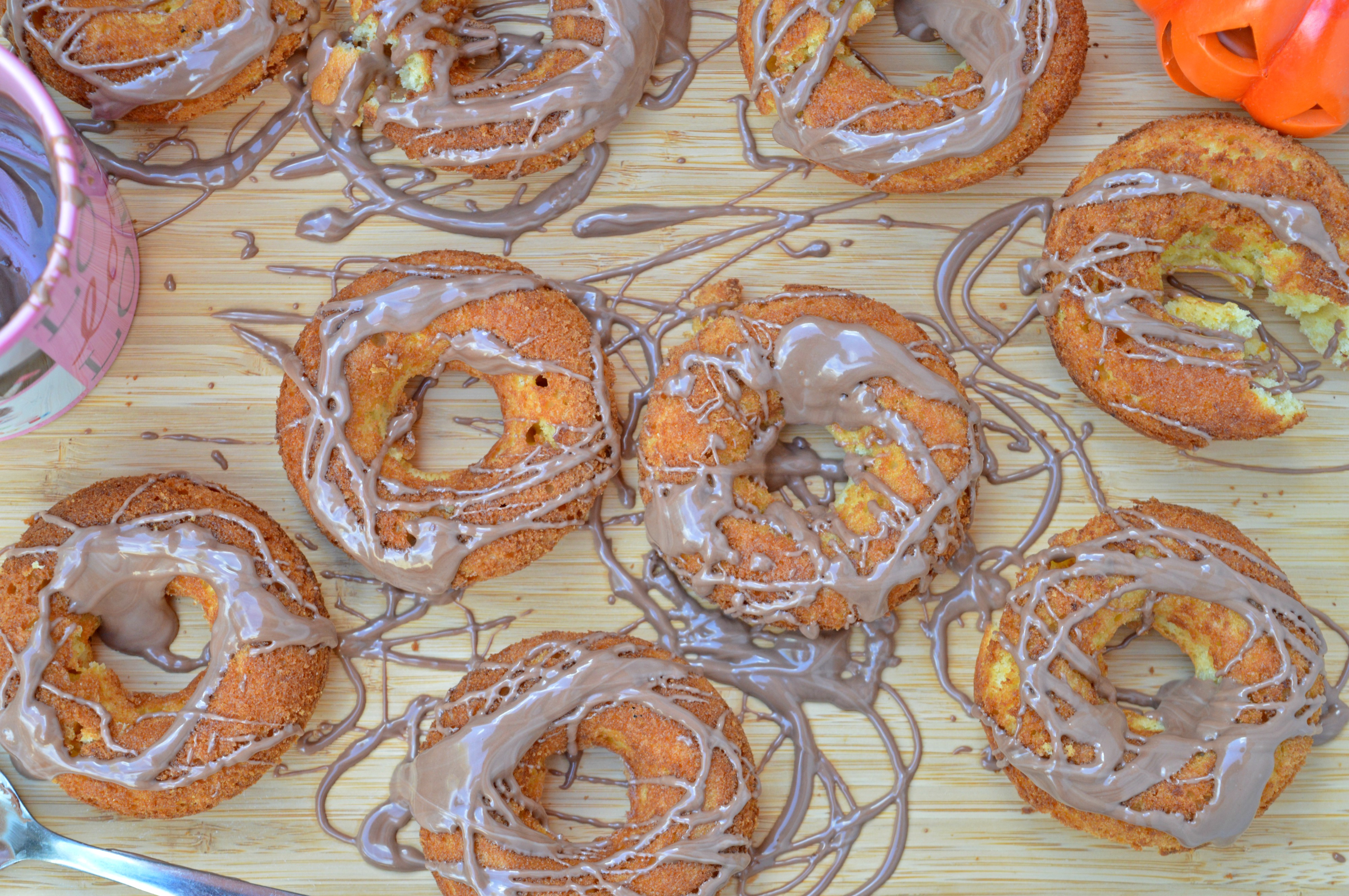 Baked Pumpkin Doughnuts with Chocolate Drizzle