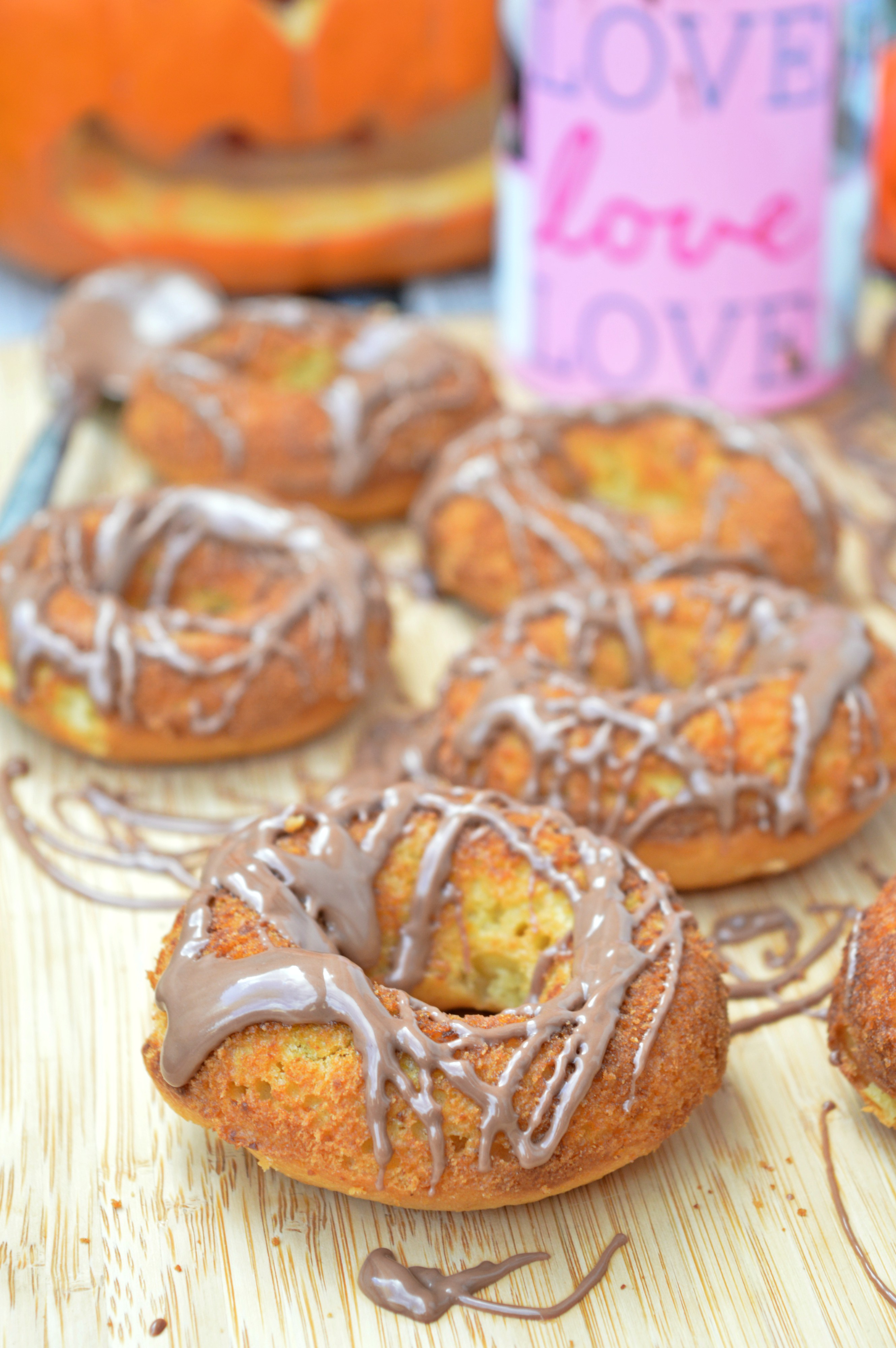 Baked Pumpkin Doughnuts with Chocolate Drizzle