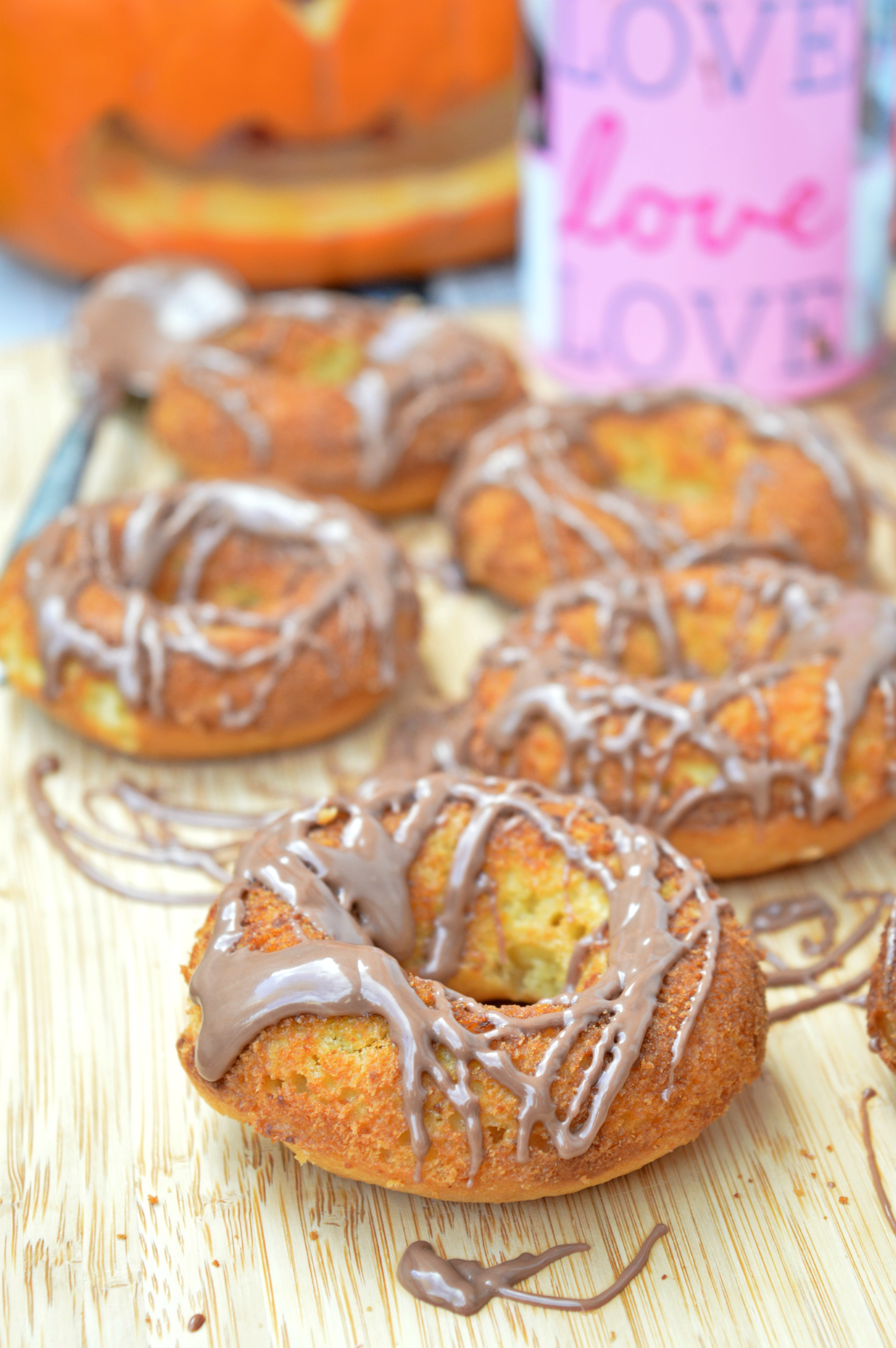 Baked Pumpkin Doughnuts with Chocolate Drizzle