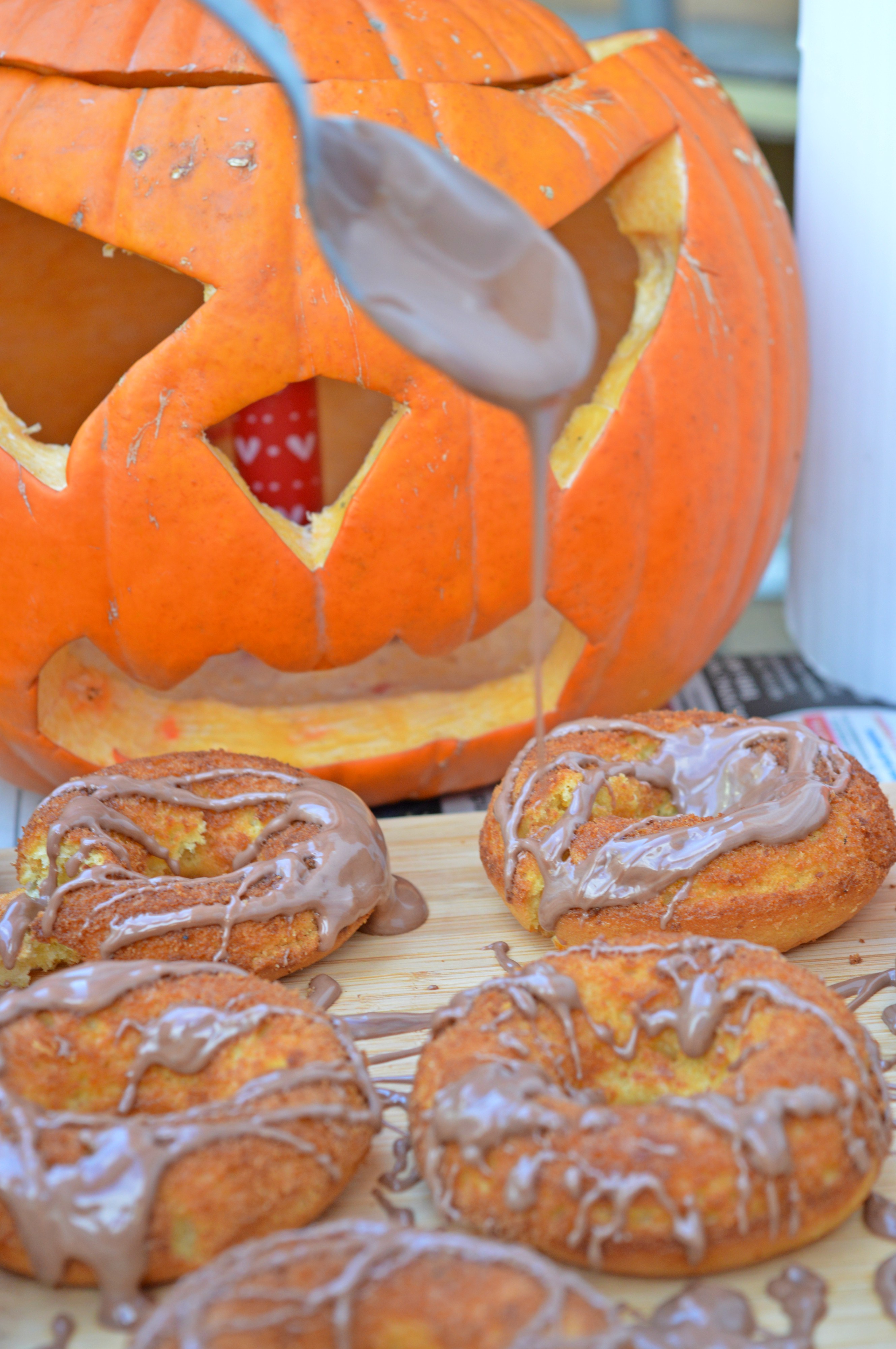 Baked Pumpkin Doughnuts with Chocolate Drizzle