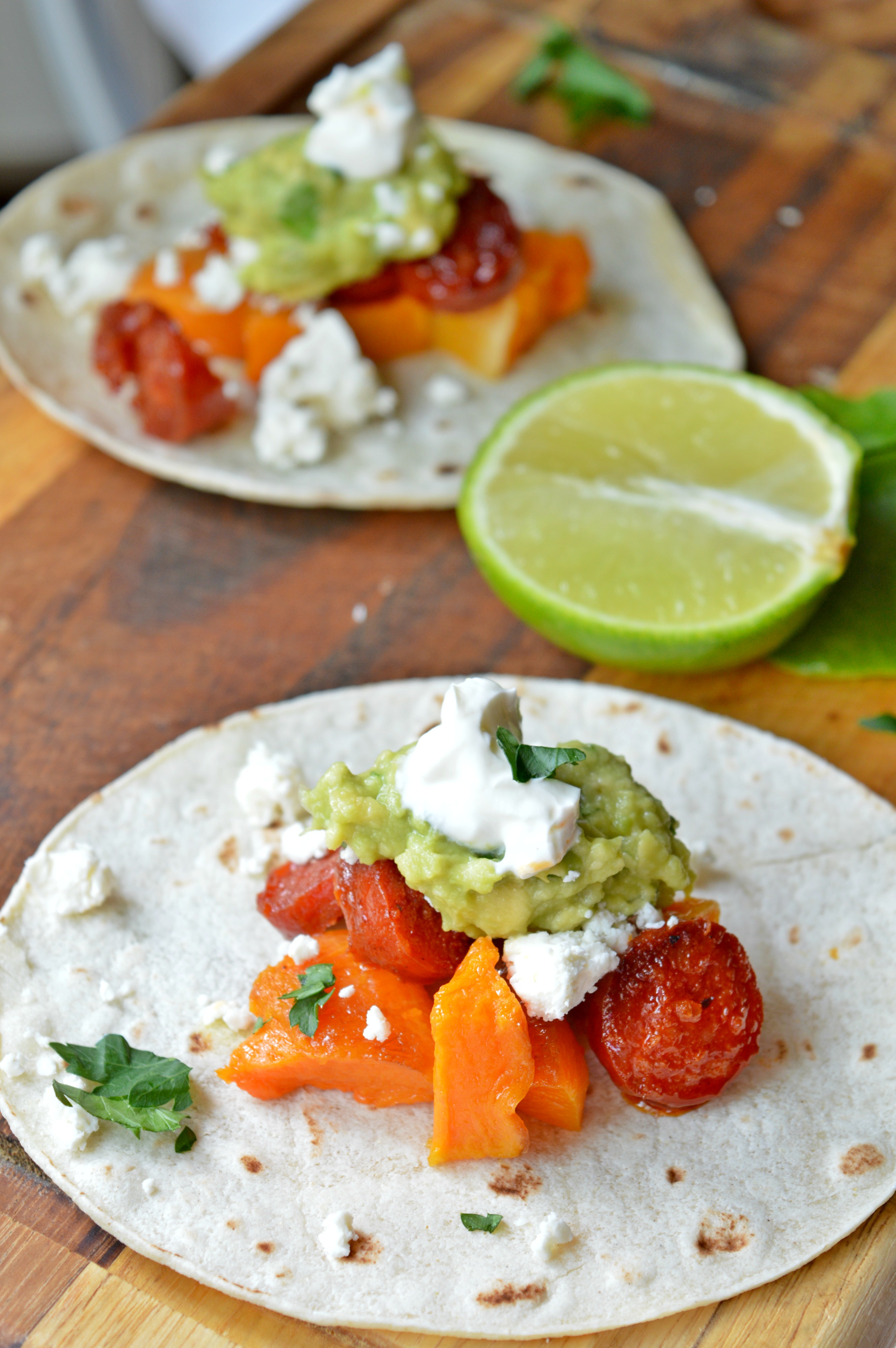 Pumpkin & Chorizo Corn Tacos