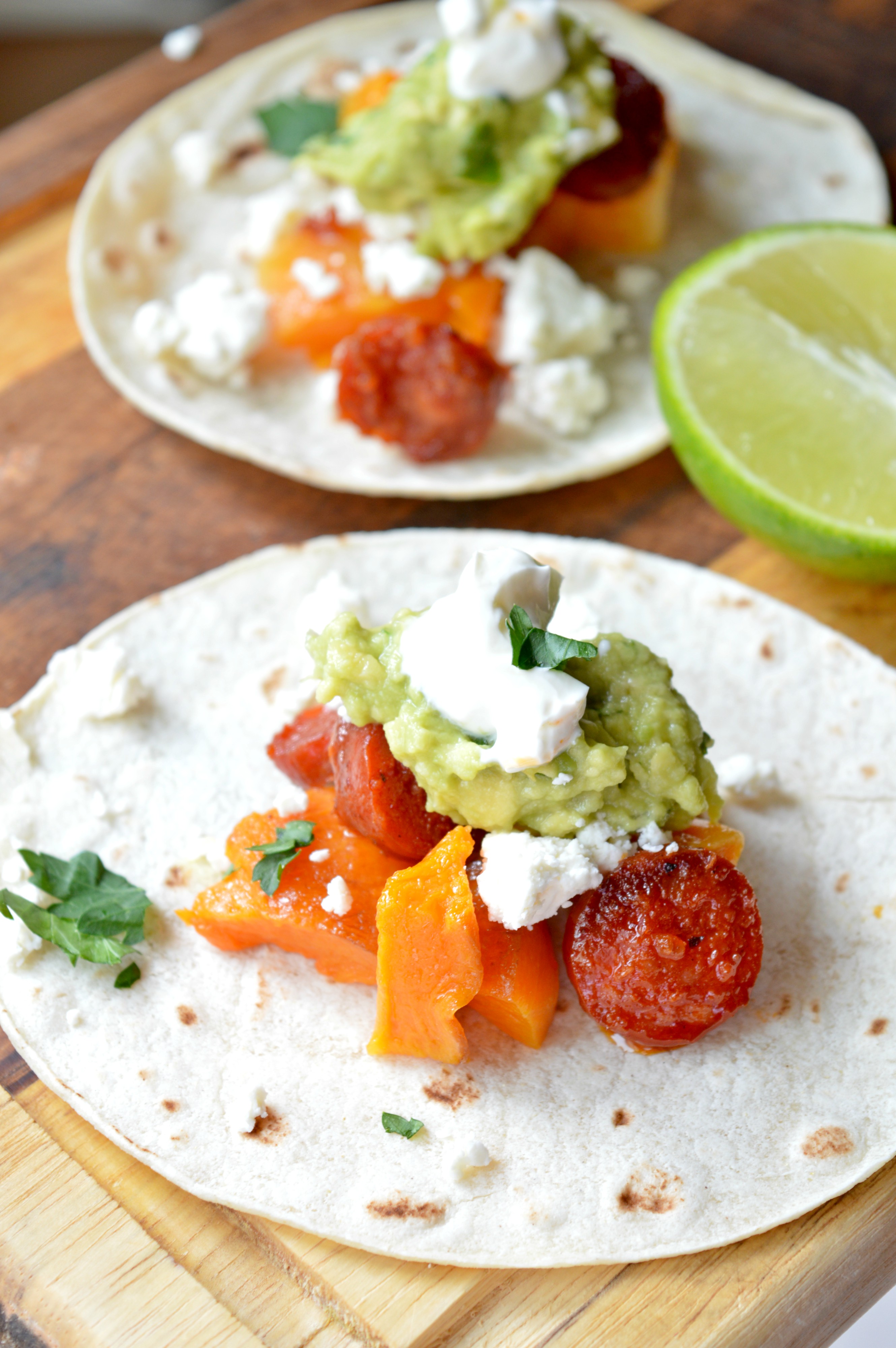 Pumpkin & Chorizo Corn Tacos