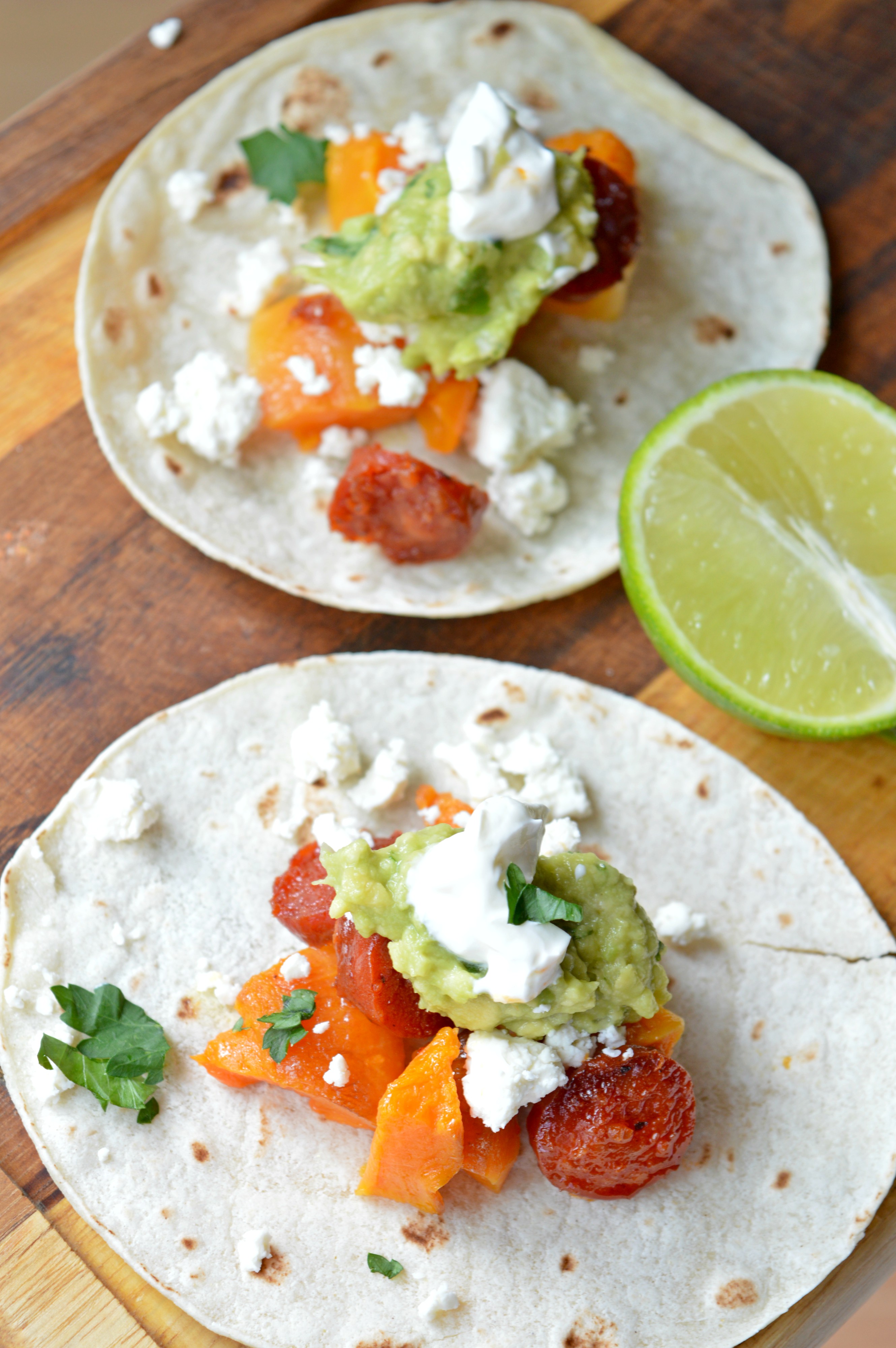 Pumpkin & Chorizo Corn Tacos