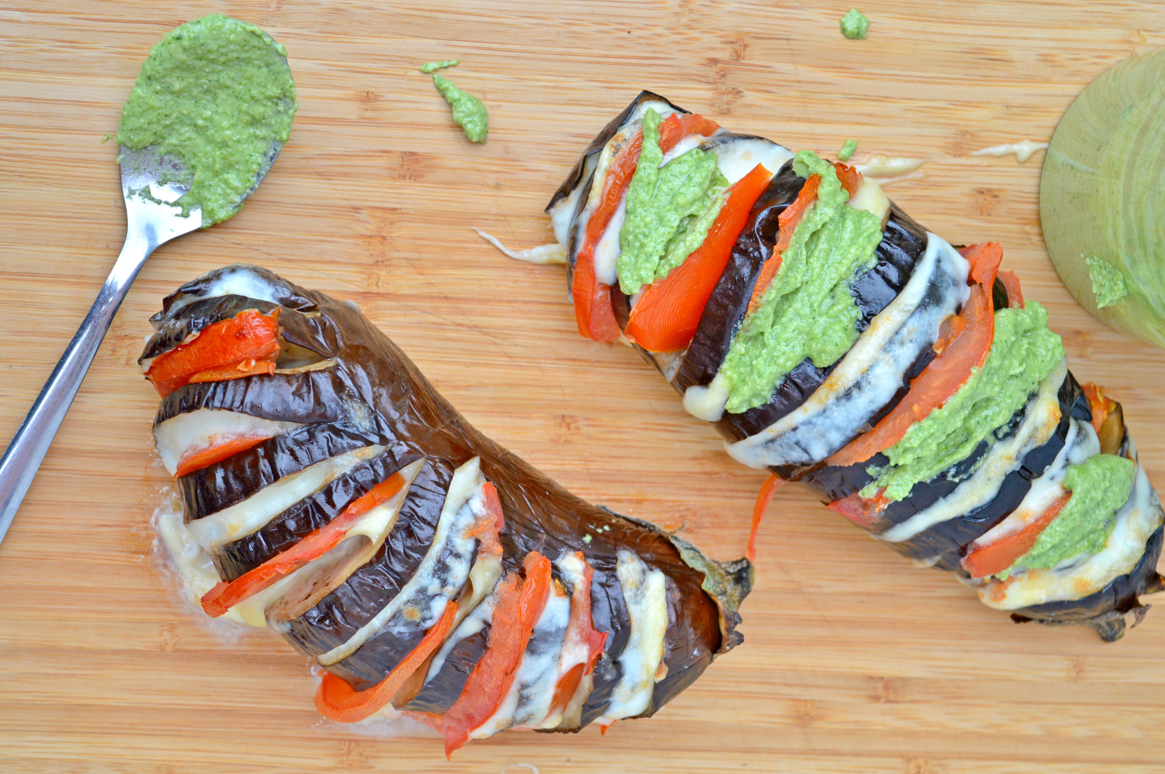 Hasselback Eggplant with Fresh Pesto