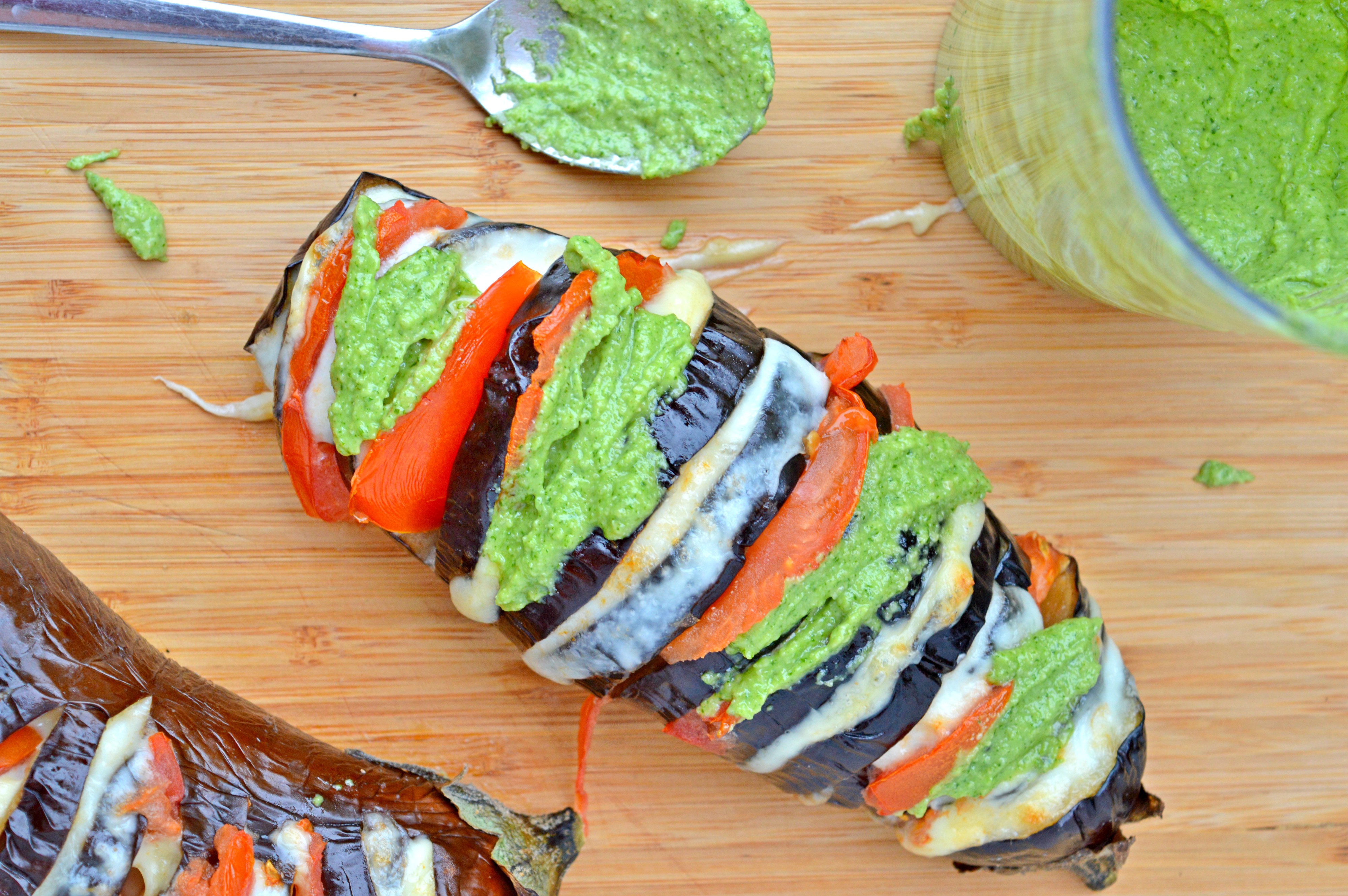 Hasselback Eggplant with Fresh Pesto