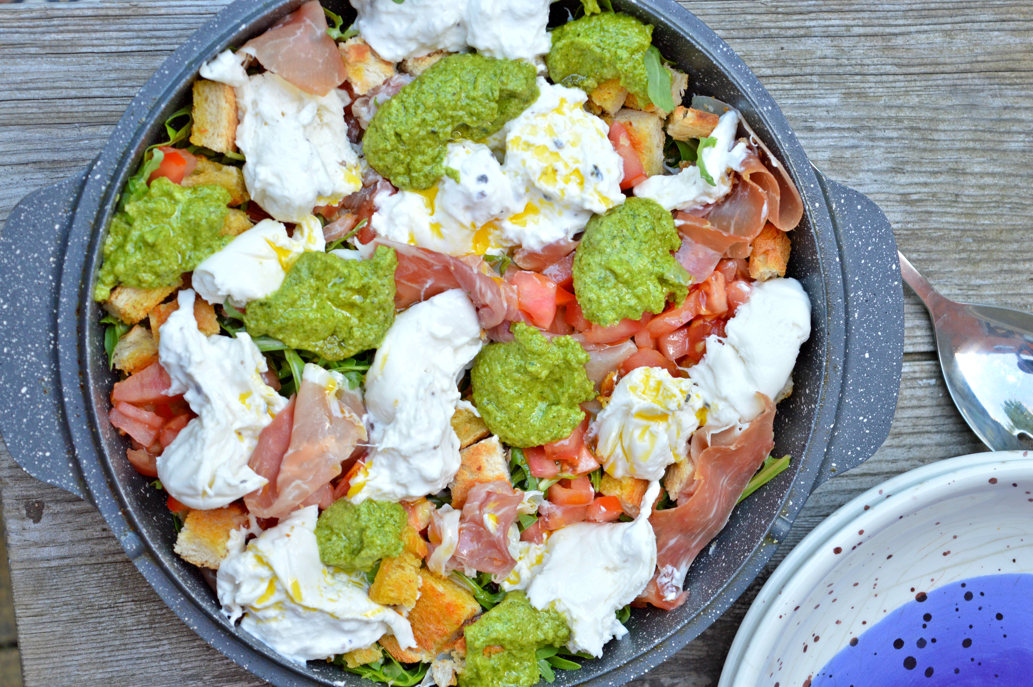 Truffle Burrata, Prosciutto & Fresh Pesto Salad