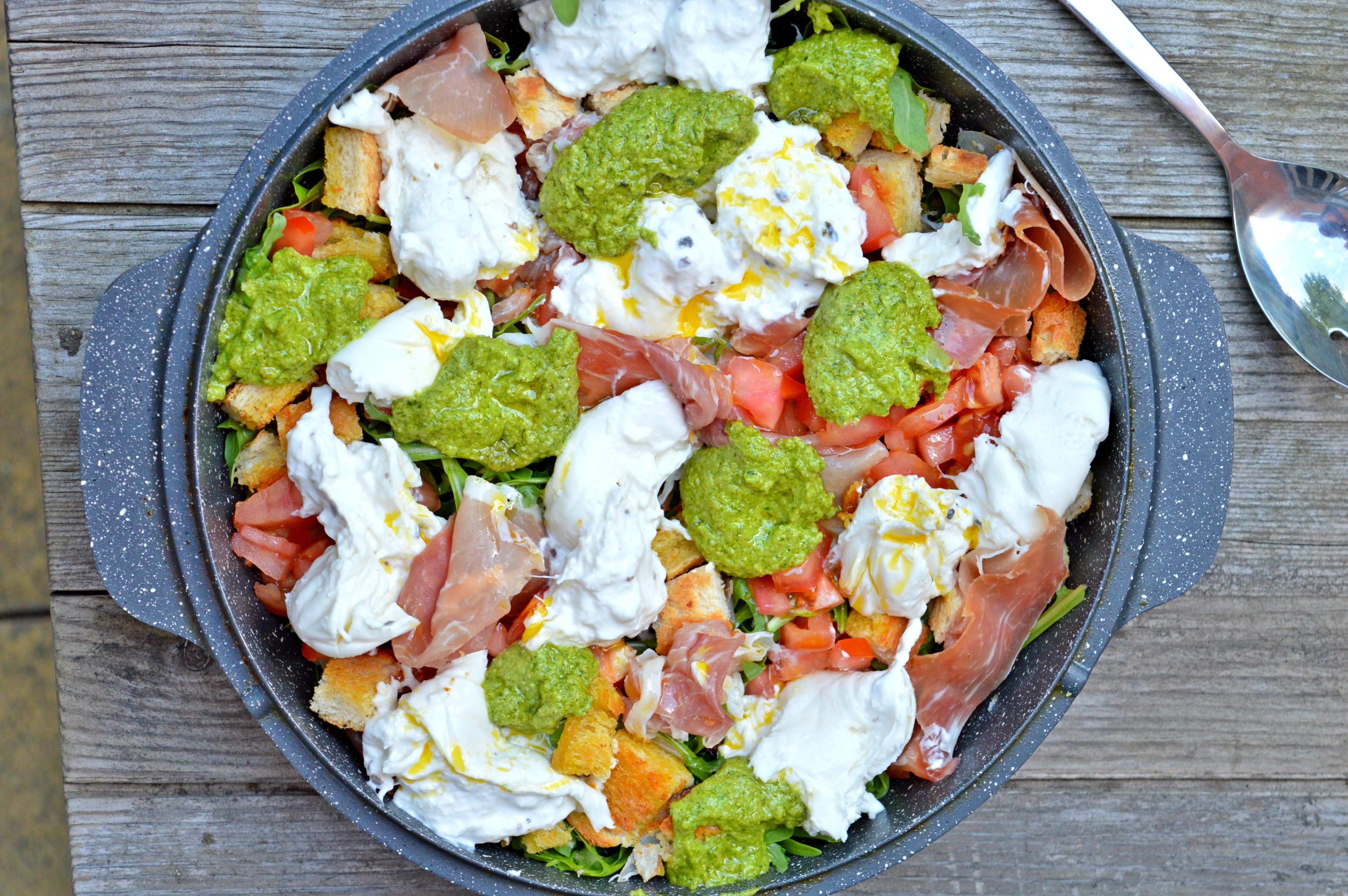 Truffle Burrata, Prosciutto & Fresh Pesto Salad