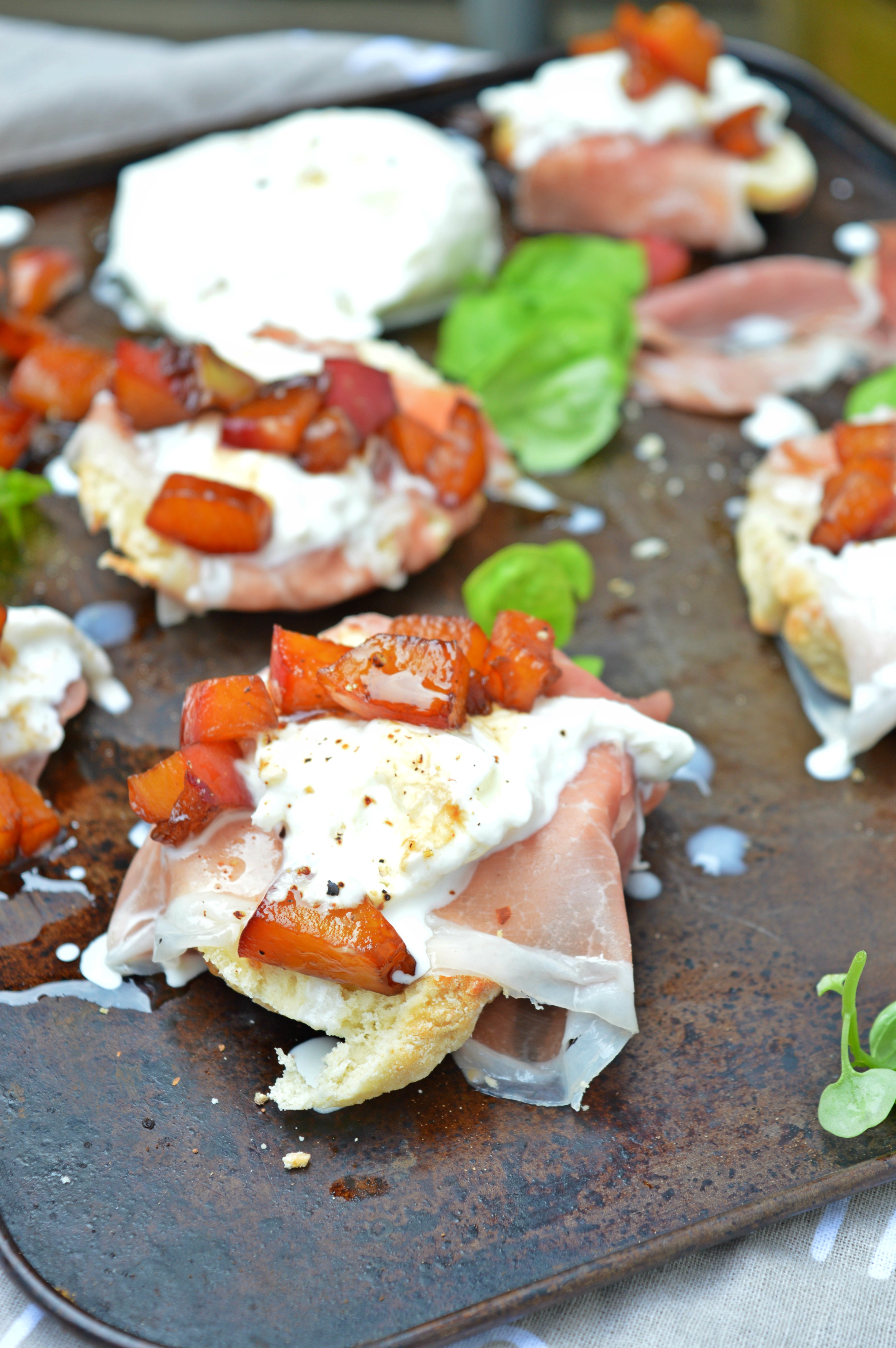 Scones with Burrata, Prosciutto & Glazed Nectarines