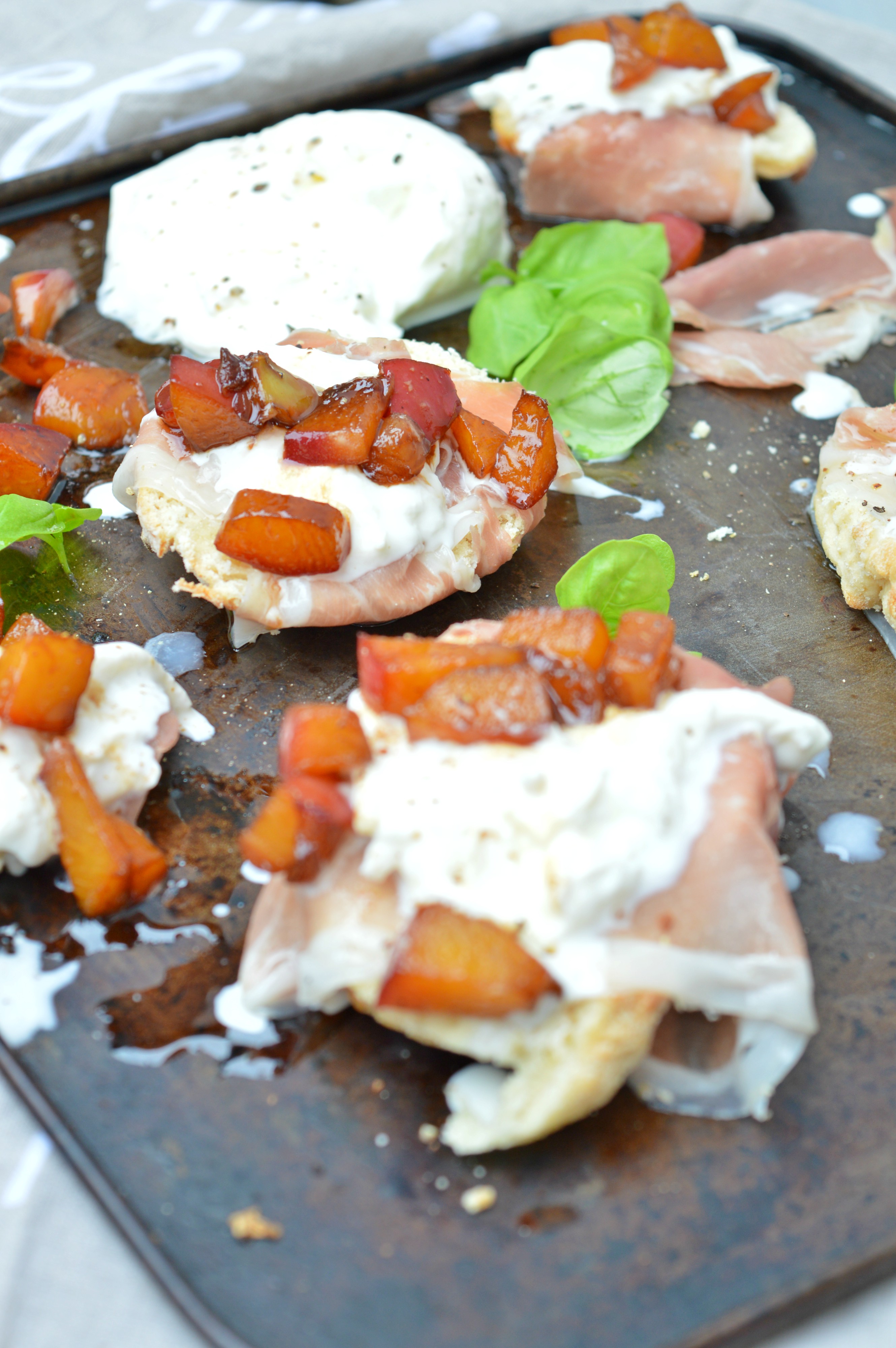 Scones with Burrata, Prosciutto & Glazed Nectarines