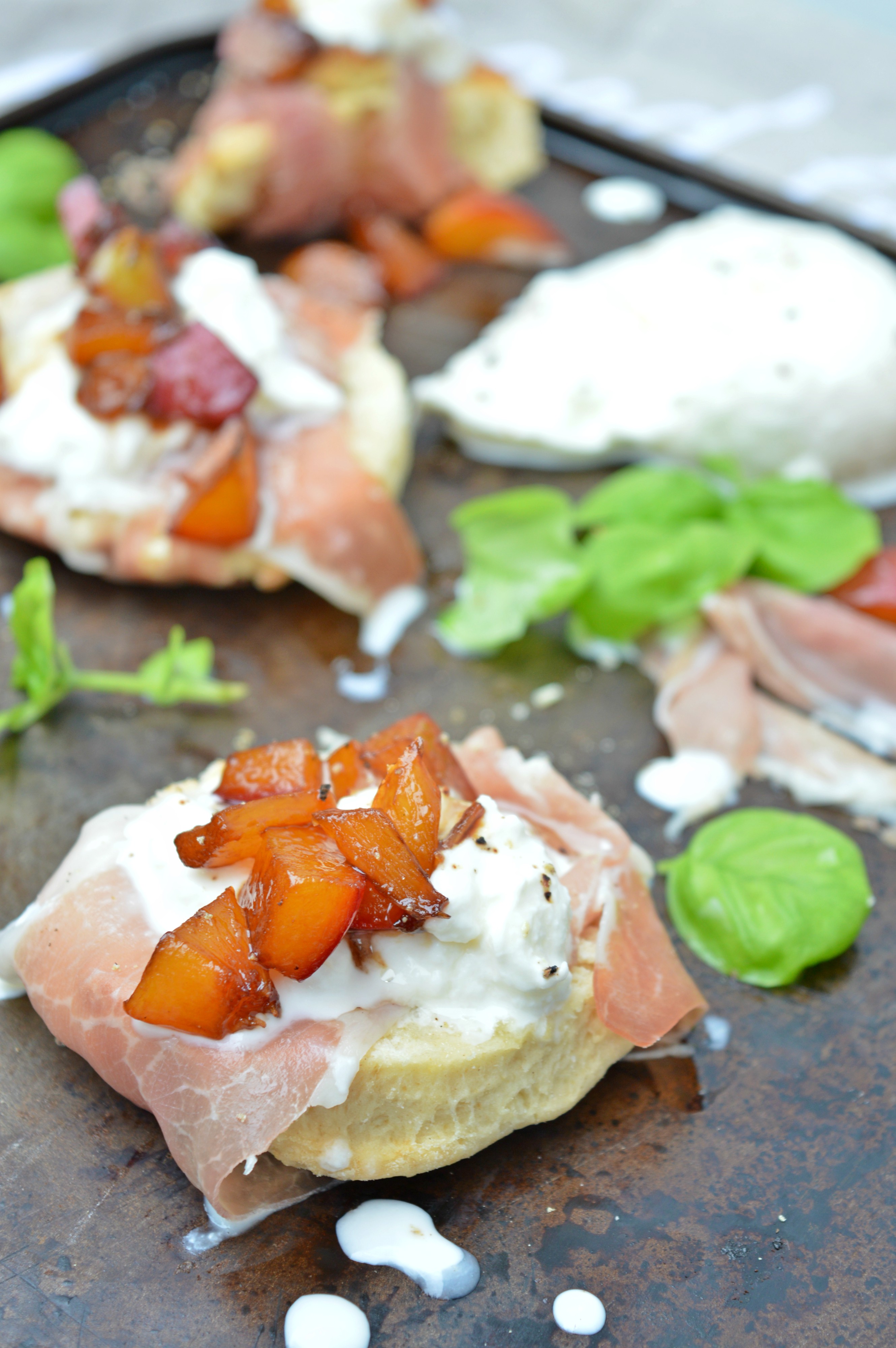 Scones with Burrata, Prosciutto & Glazed Nectarines