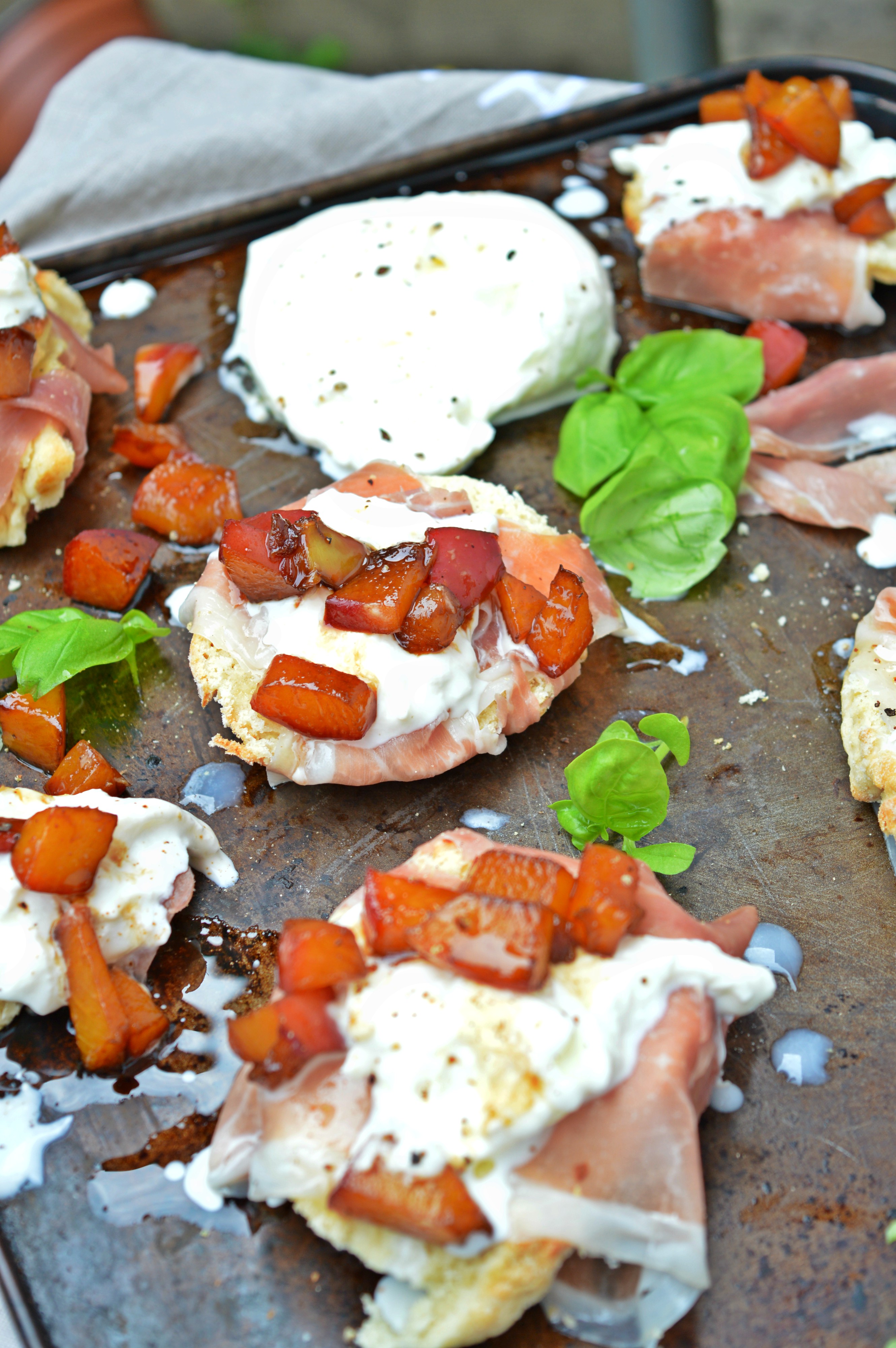 Scones with Burrata, Prosciutto & Glazed Nectarines