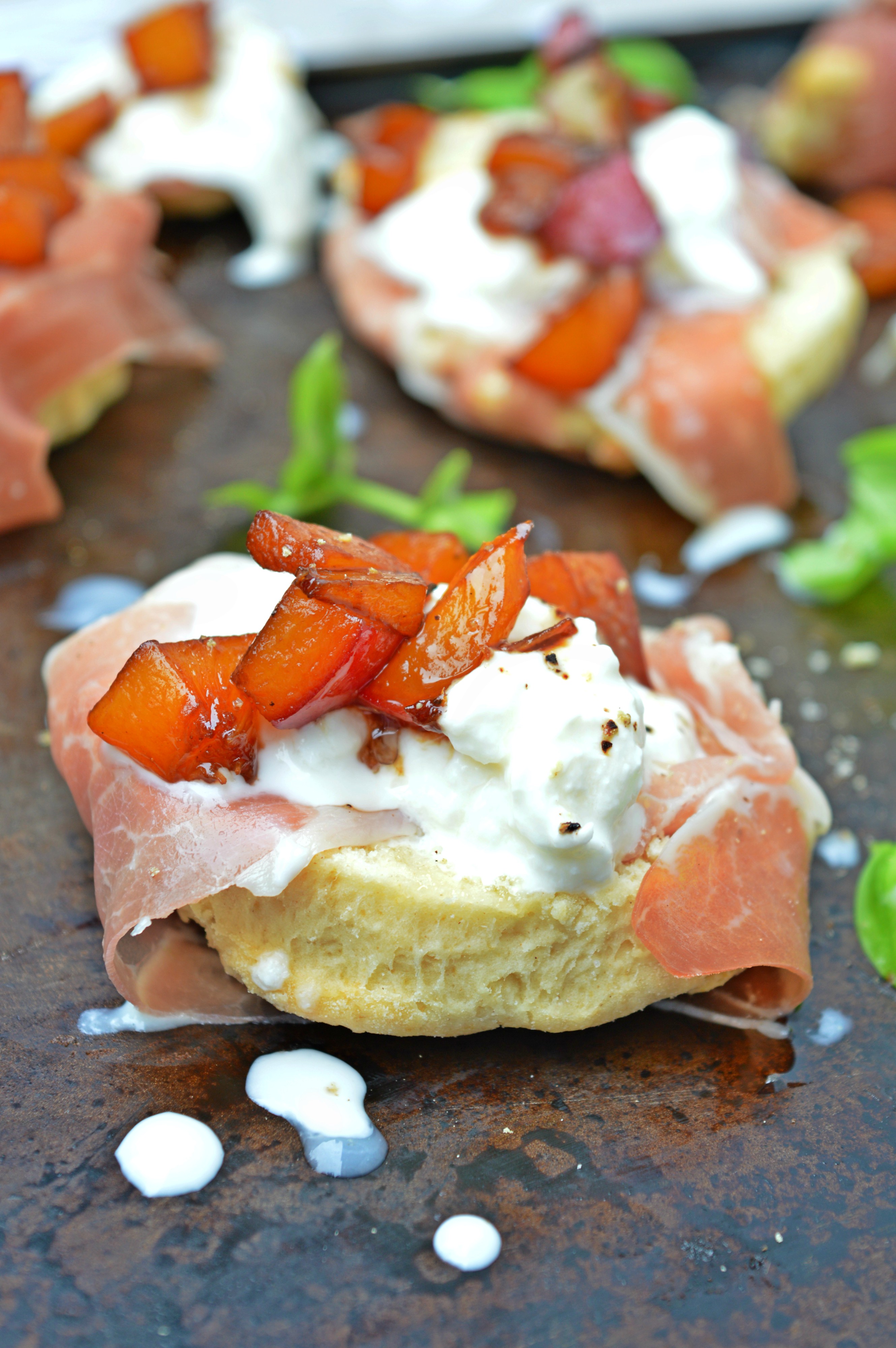 Scones with Burrata, Prosciutto & Glazed Nectarines