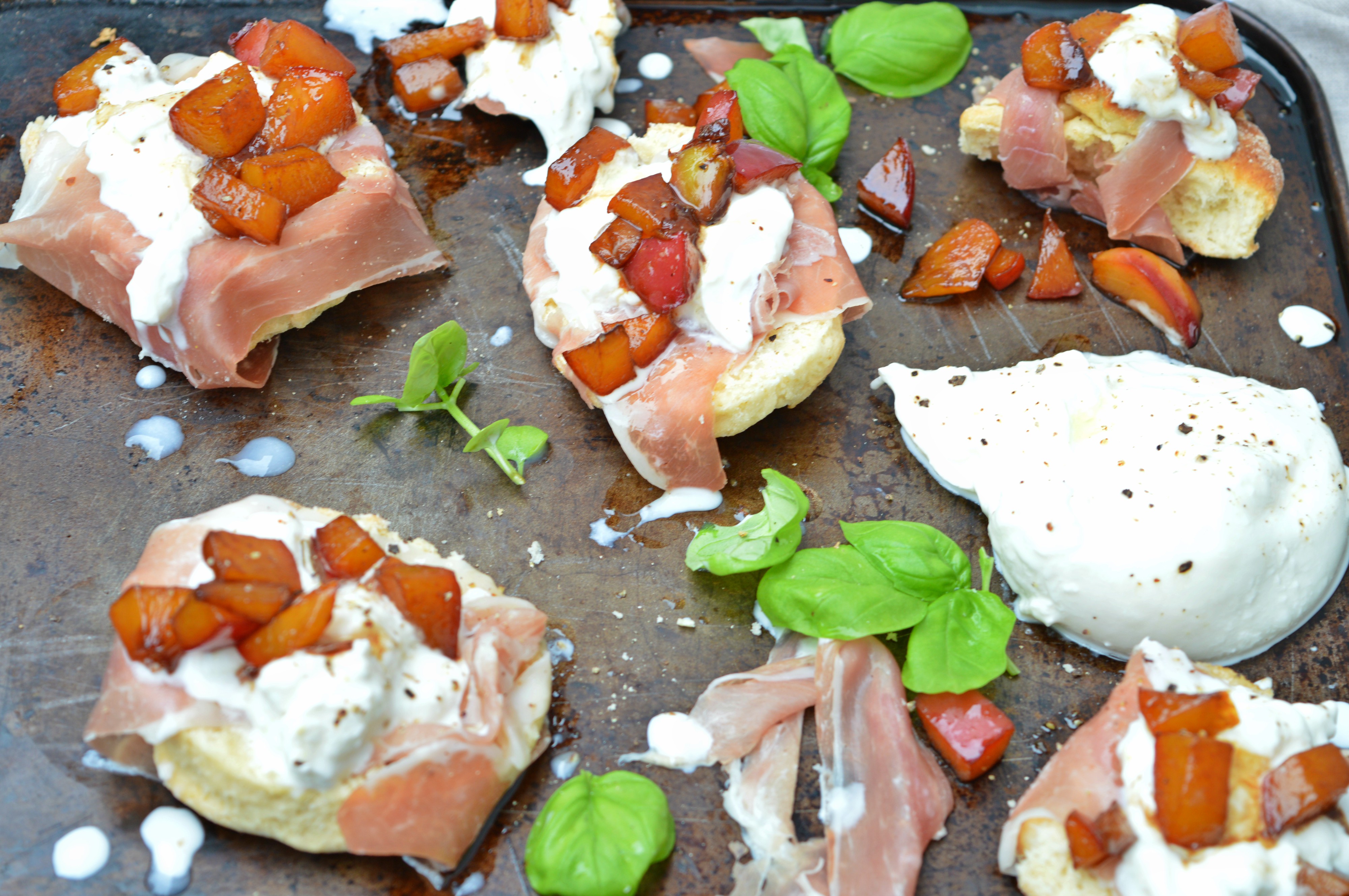 Scones with Burrata, Prosciutto & Glazed Nectarines