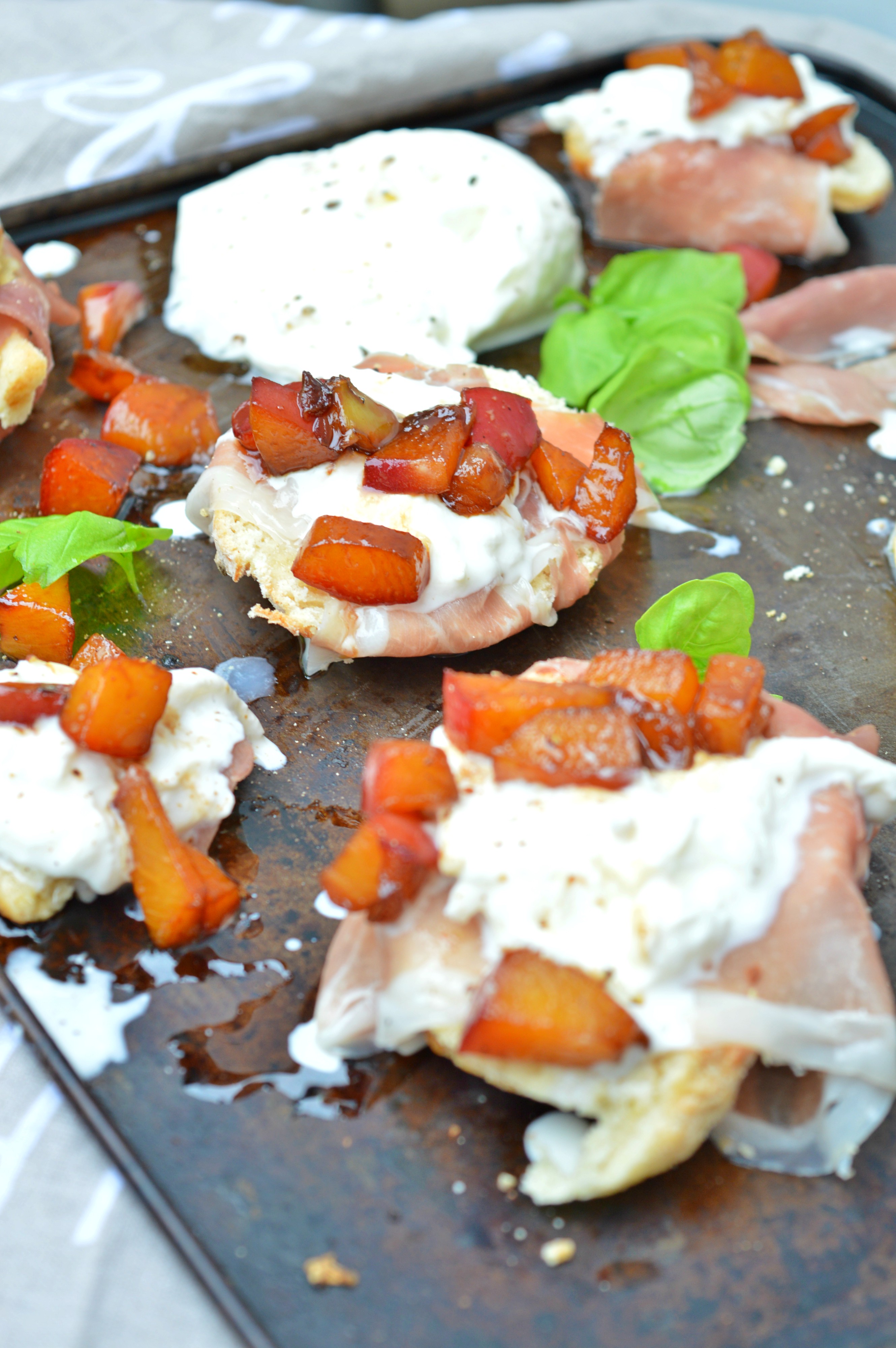 Scones with Burrata, Prosciutto & Glazed Nectarines