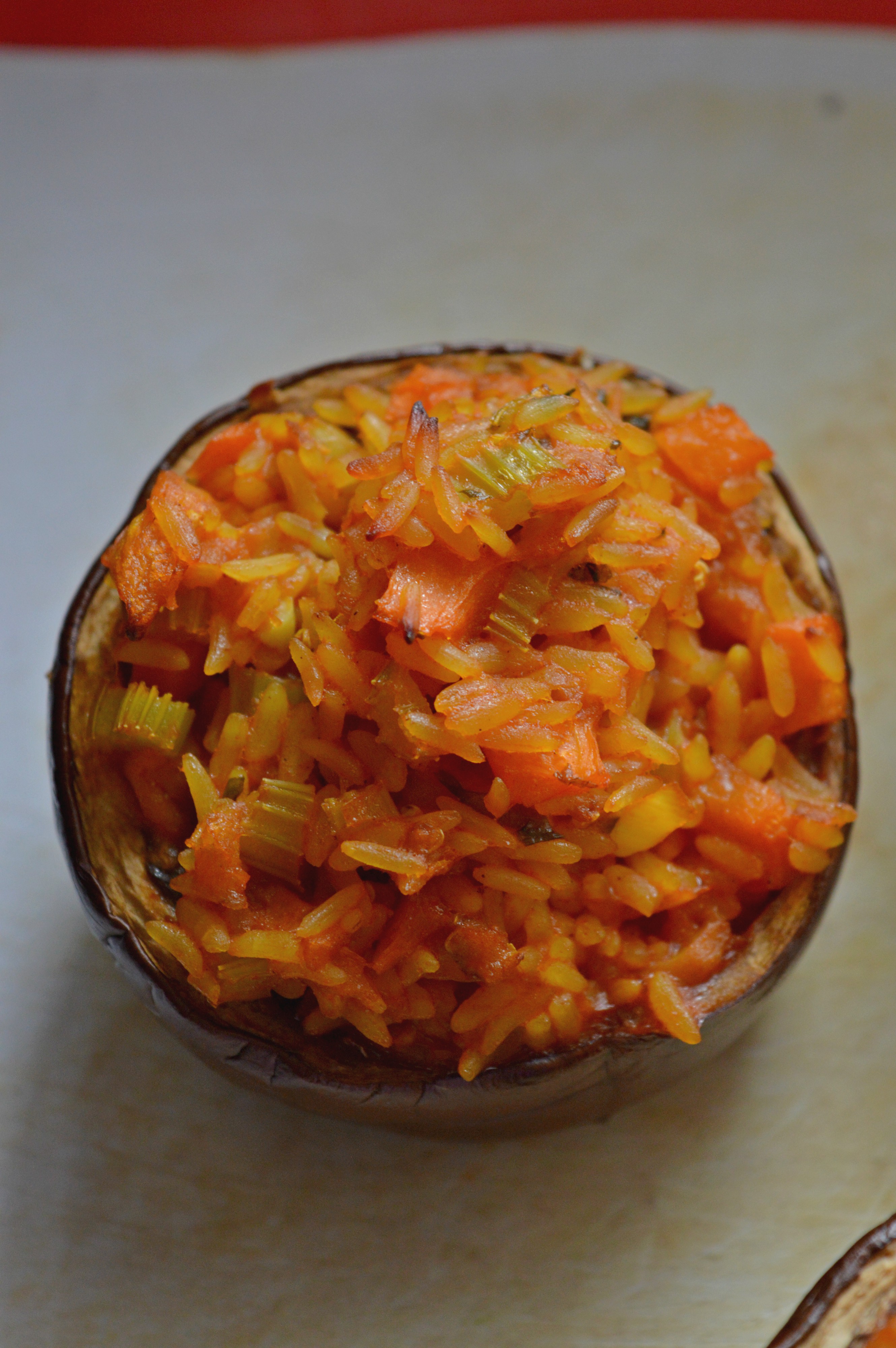 Stuffed Eggplants with Turmeric Rice