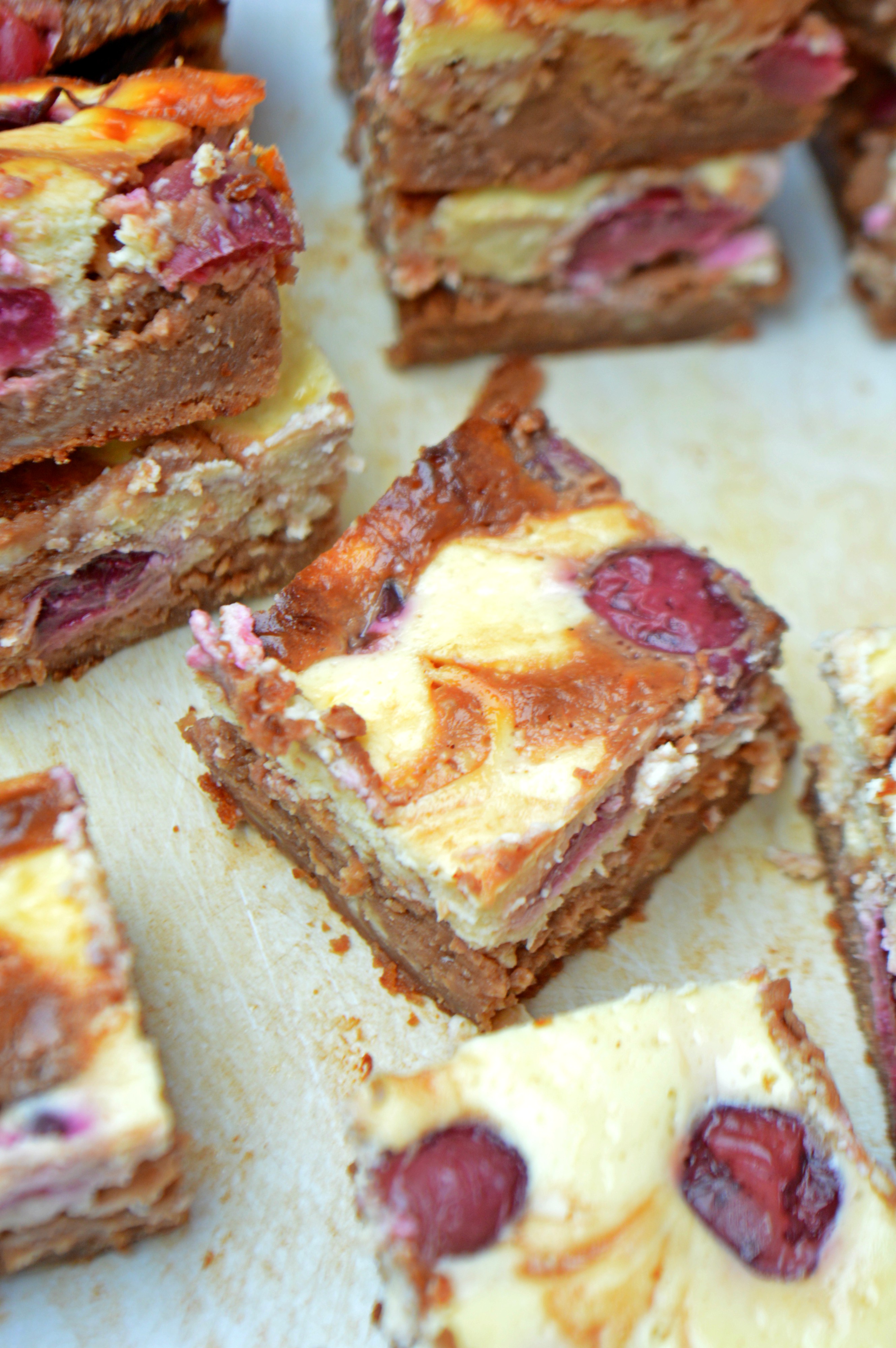 Cheesecake Brownies with Cherries