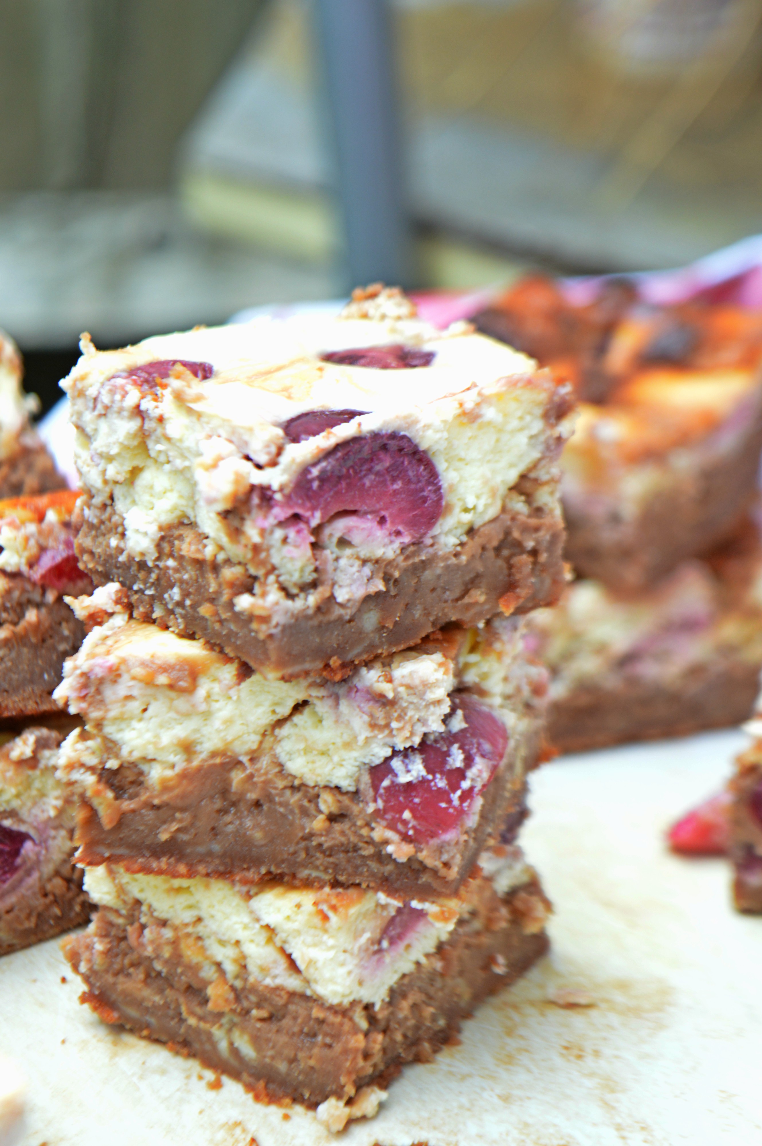 Cheesecake Brownies with Cherries