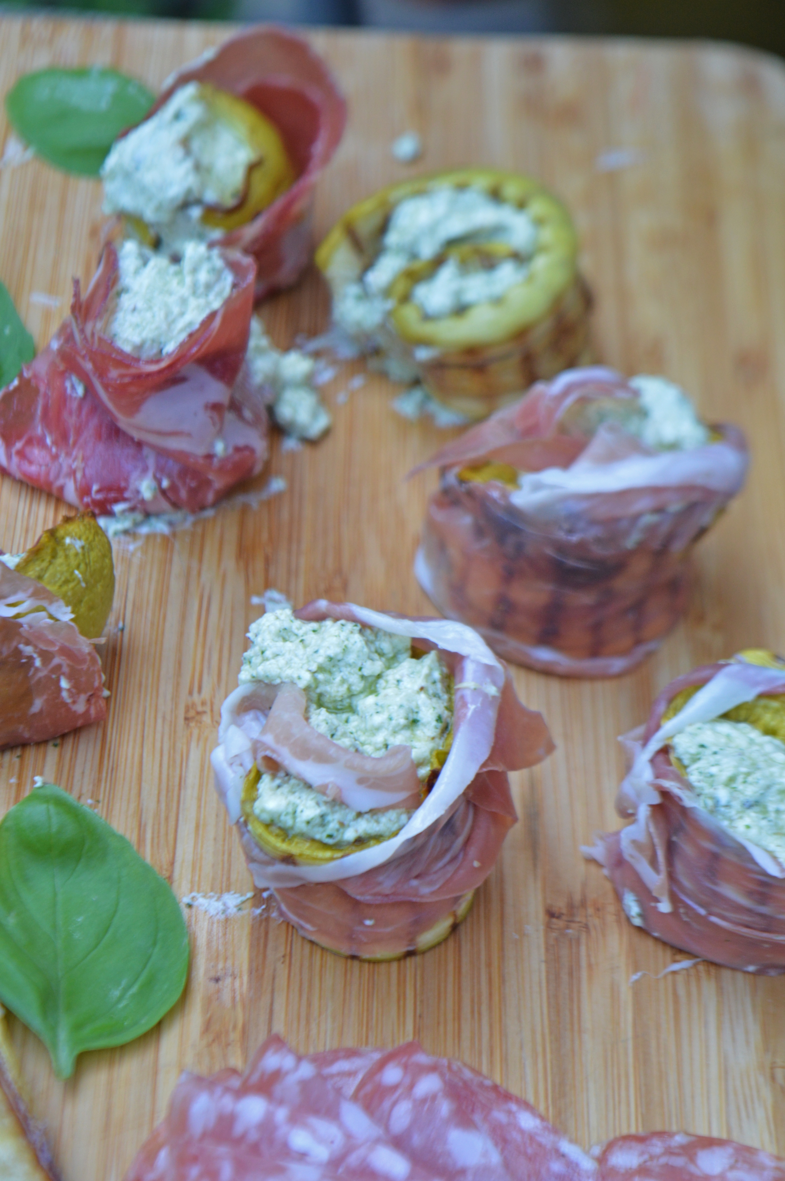 Prosciutto Zucchini Rolls with Basil Mascarpone