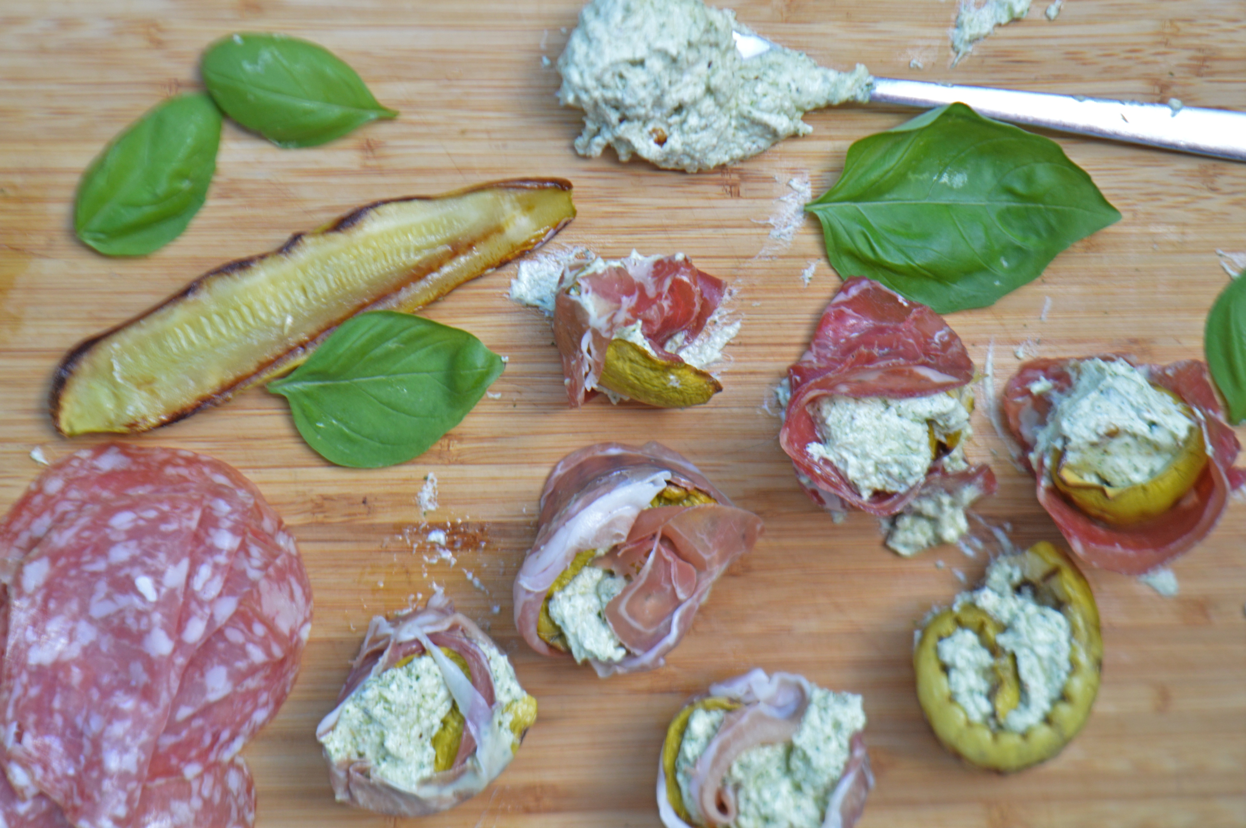 Prosciutto Zucchini Rolls with Basil Mascarpone