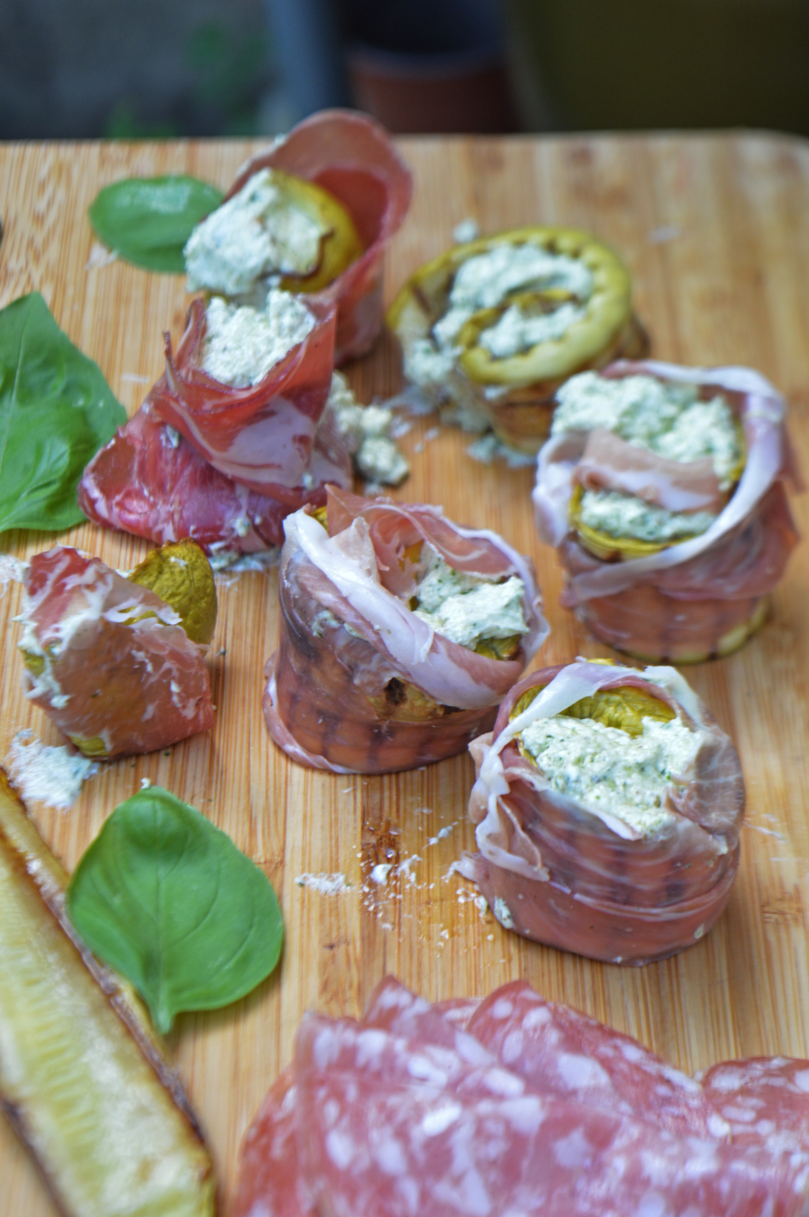Prosciutto Zucchini Rolls with Basil Mascarpone